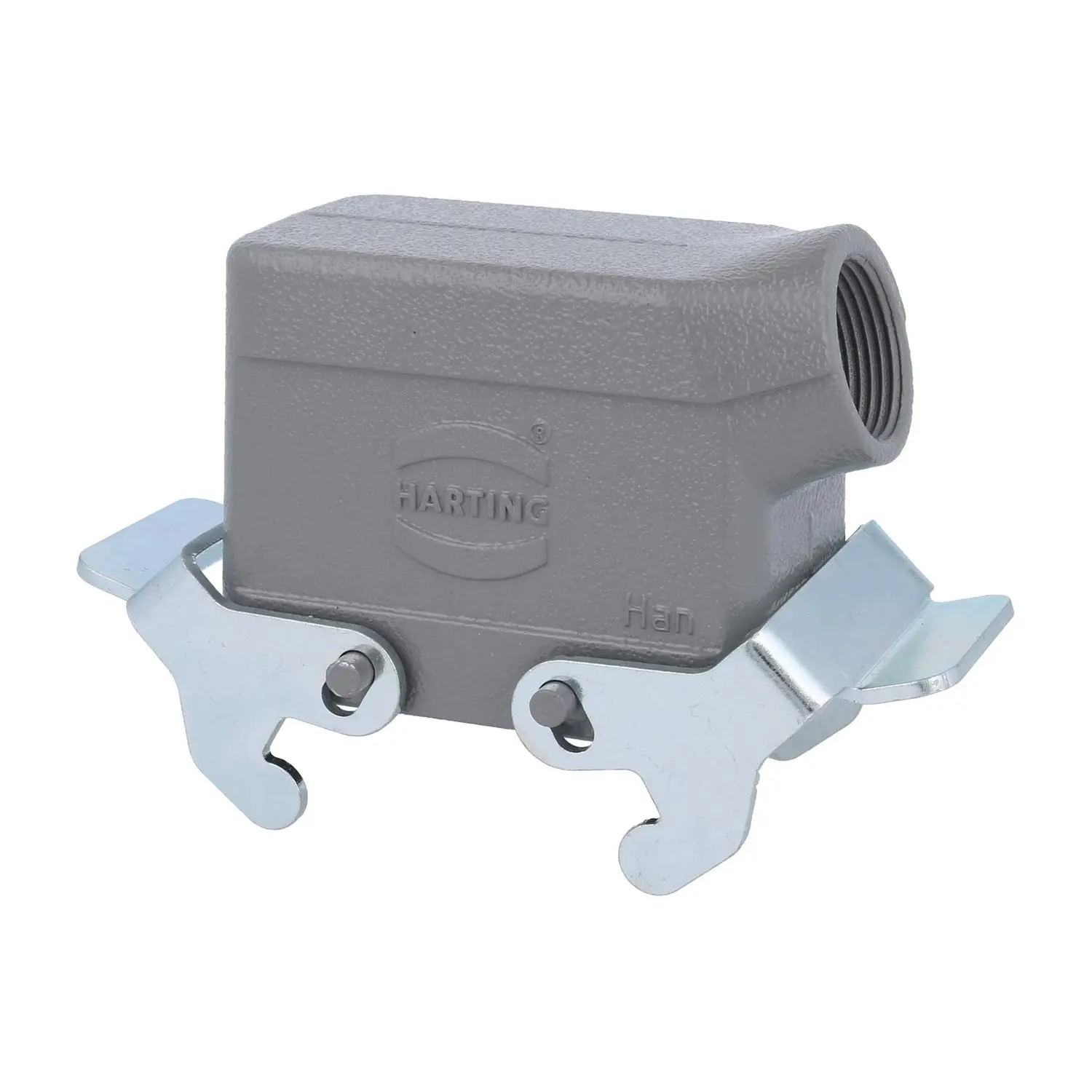 Produktfoto 1 von 04300101531 HARTING Han 10B Tüllengehäuse niedrig, 1xPG16 seitlicher Kabelabgang, mit 2 Querbügeln Verschraubung PG16 Klemmbereich 8,0mm - 14,0mm