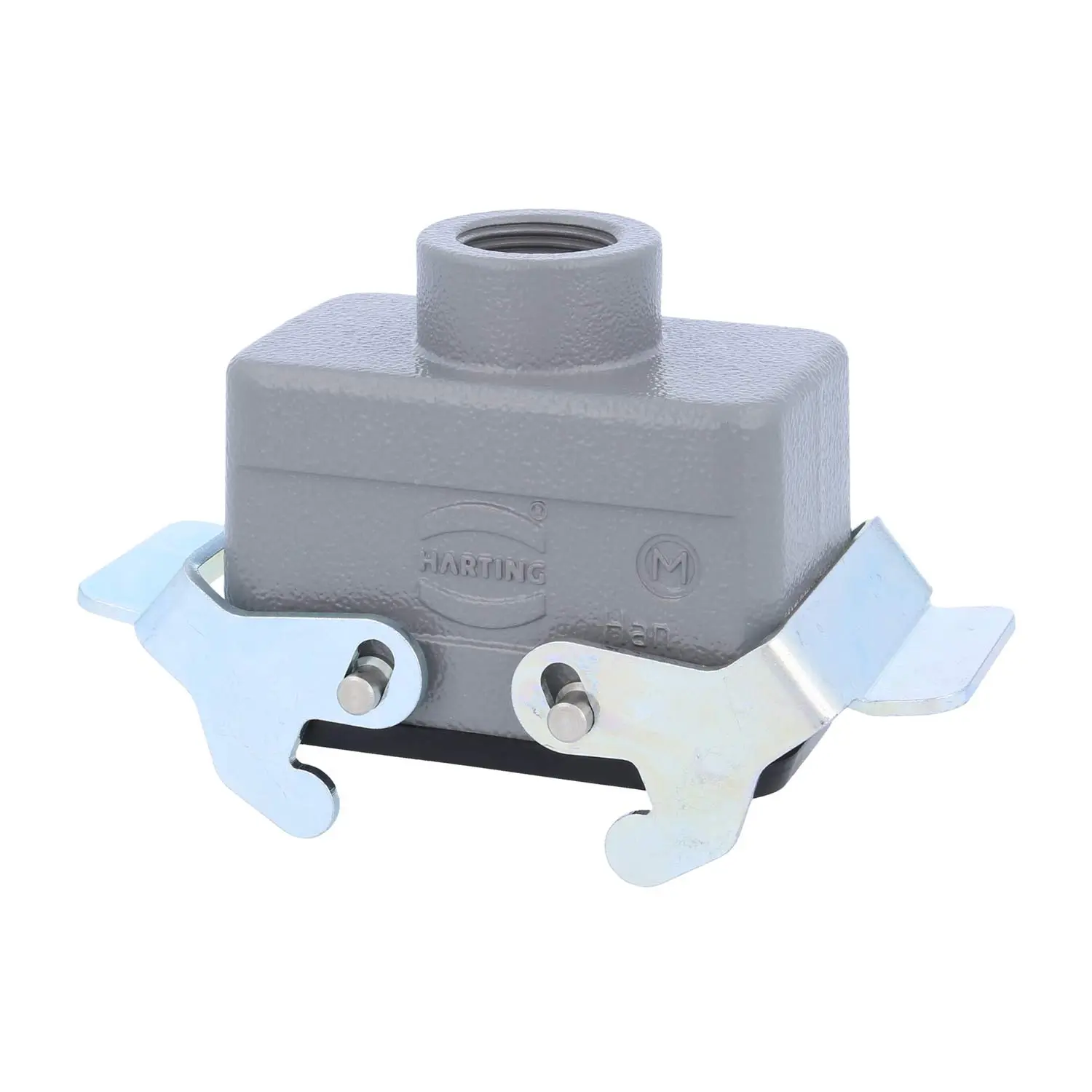 Produktfoto 1 von 04300101761 HARTING Han 10B Kupplungsgehäuse niedrig, 1xM20 gerader Kabelabgang, mit 2 Querbügeln Verschraubung M20 Klemmbereich 7,0mm - 13,0mm