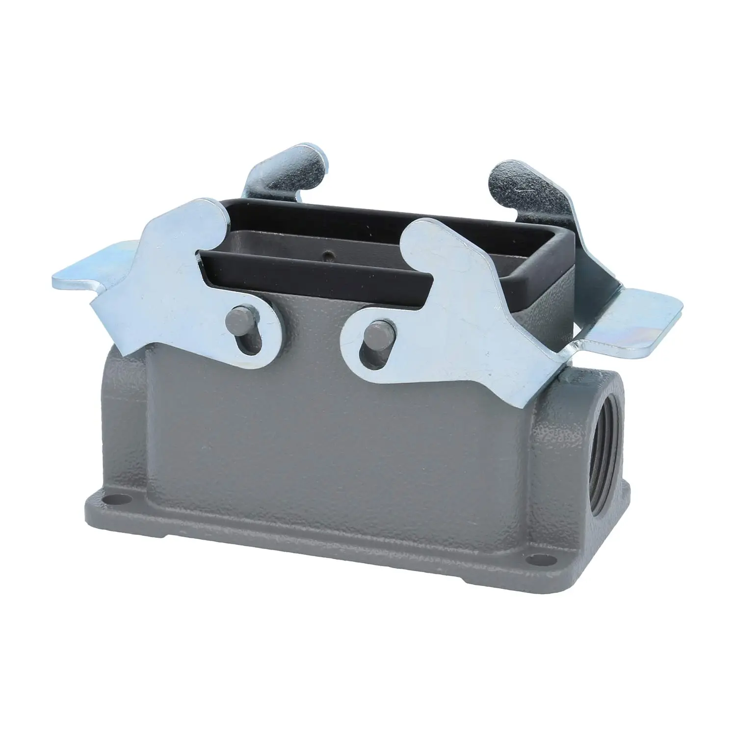 Produktfoto 1 von 04300101271 HARTING Han 10B Sockelgehäuse niedrig, 2xPG16 seitlicher Kabelabgang, mit 2 Querbügeln Verschraubung PG16 Klemmbereich 8,0mm - 14,0mm