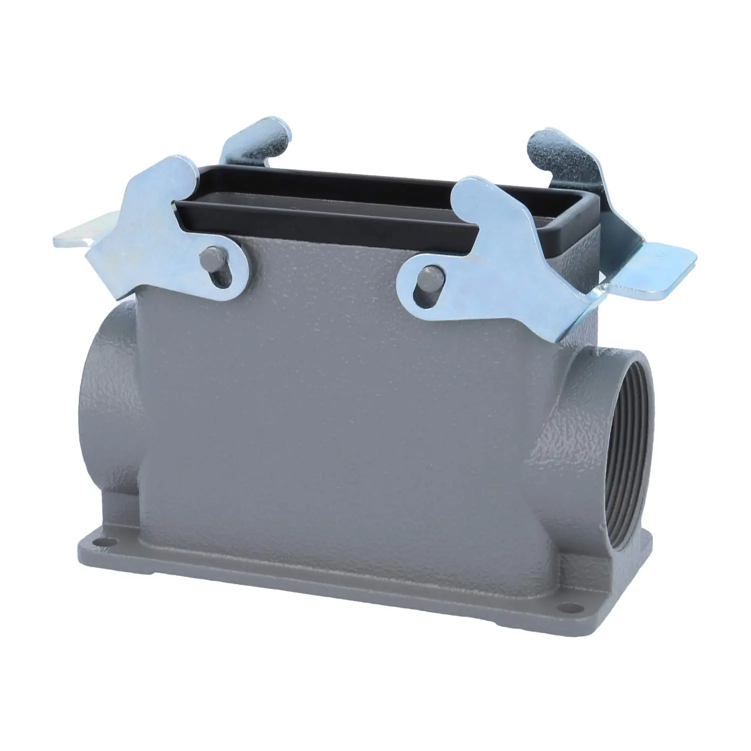Produktfoto 1 von 04300160272 HARTING Han 16B Sockelgehäuse hoch, 2xM40 seitlicher Kabelabgang, mit 2 Querbügeln Verschraubung M40 Klemmbereich 19,0mm - 28,0mm