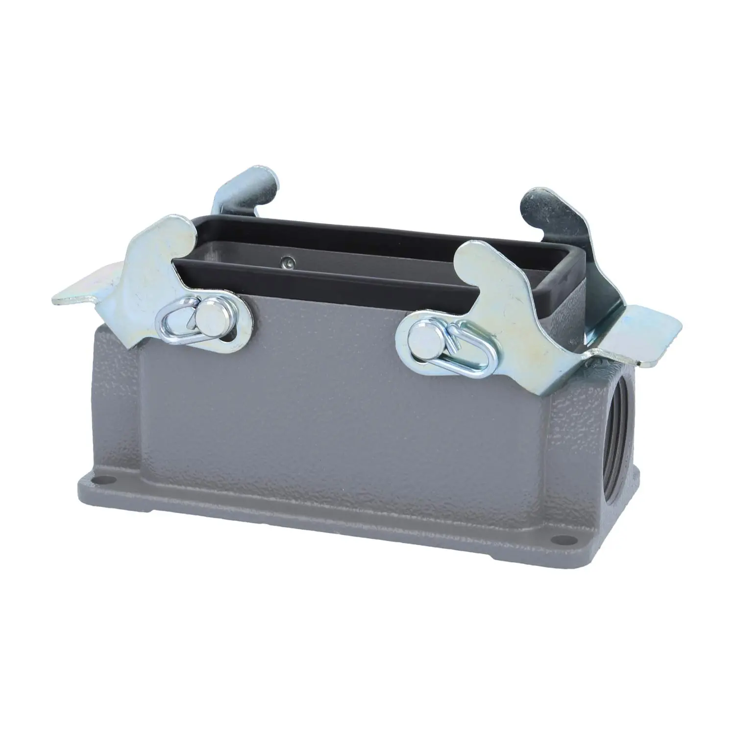 Produktfoto 1 von 04300161270 HARTING Han 16B Sockelgehäuse niedrig, 2xPG21 seitlicher Kabelabgang, mit 2 Querbügeln Verschraubung PG21 Klemmbereich 11,0mm - 18,0mm