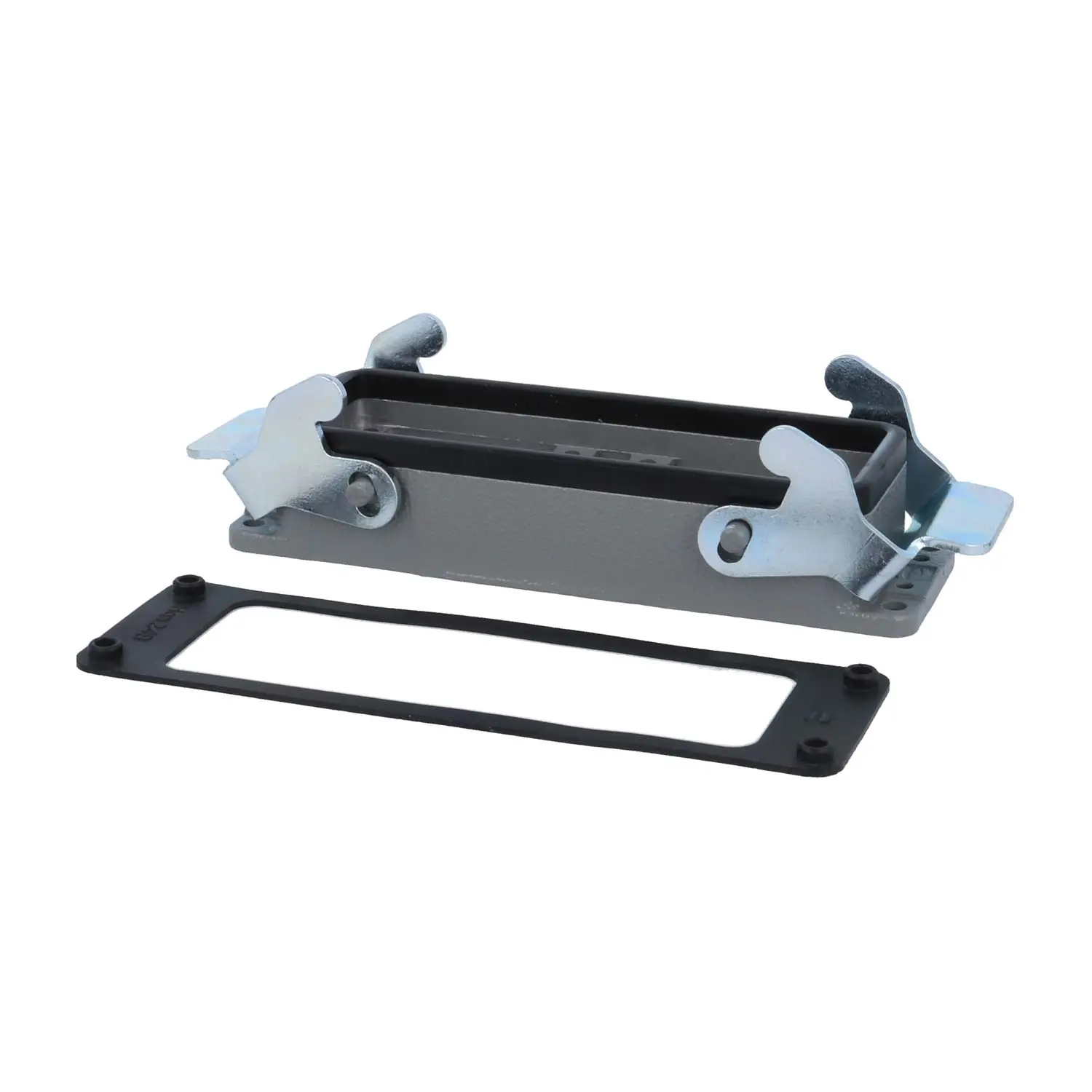 Produktfoto 1 von 04300240303 HARTING Han 24B für 2 Einsätze Anbaugehäuse mit 2 Querbügeln 2 Sicherheitsbügel Metall