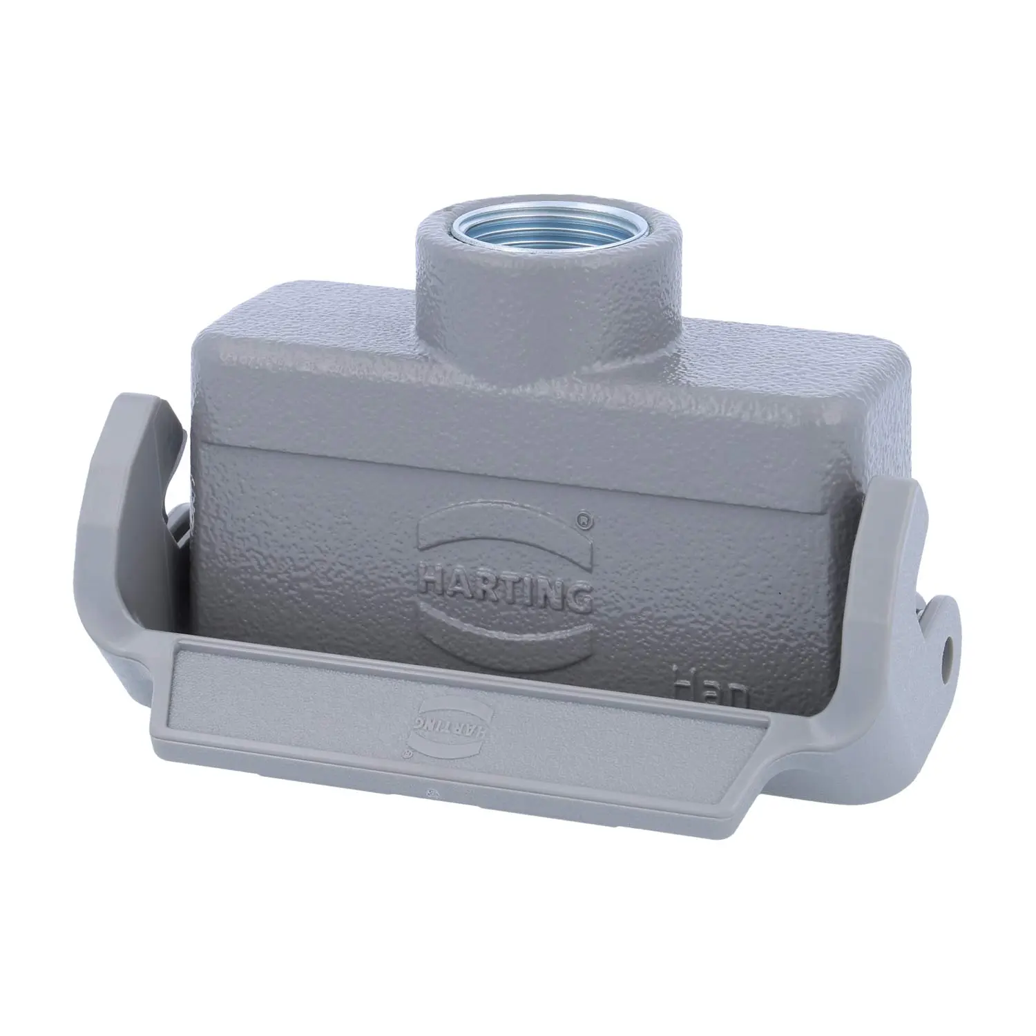 Produktfoto 1 von 05200161760 HARTING Han 16A Kupplungsgehäuse niedrig, 1xM20 gerader Kabelabgang, mit 1 Längsbügel Verschraubung M20 Klemmbereich 7,0mm - 13,0mm