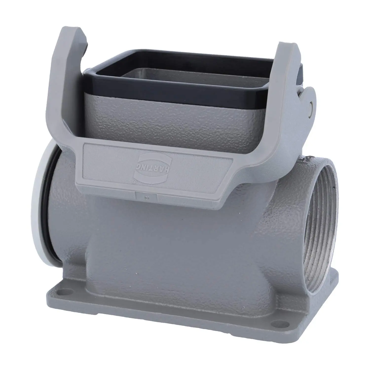 Produktfoto 1 von 05300060271 HARTING Han 6B Sockelgehäuse hoch, 1xM40 seitlicher Kabelabgang, mit 1 Längsbügel Verschraubung M40 Klemmbereich 19,0mm - 28,0mm