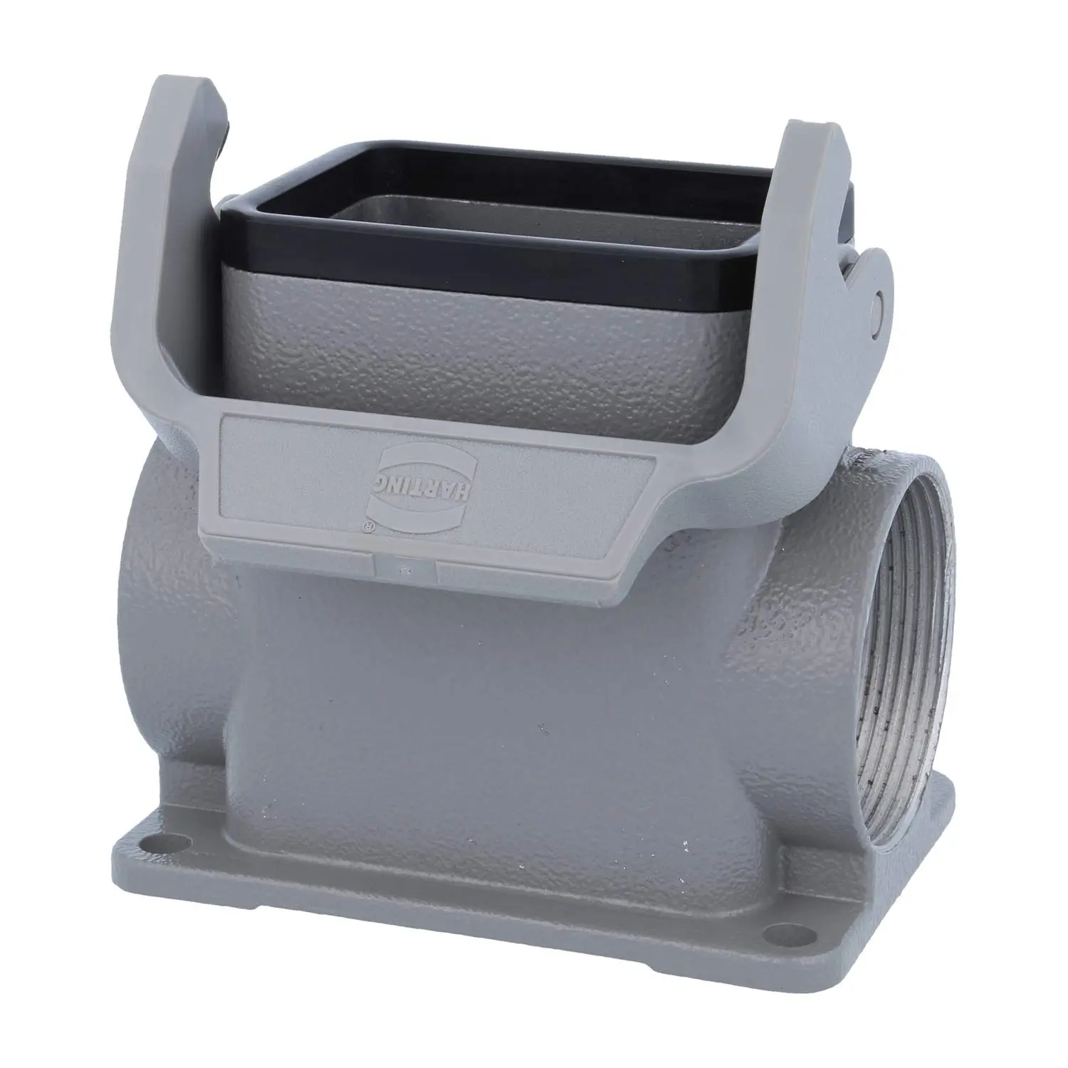 Produktfoto 1 von 05300060267 HARTING Han 6B Sockelgehäuse hoch, 2xM40 seitlicher Kabelabgang, mit 1 Längsbügel Verschraubung M40 Klemmbereich 19,0mm - 28,0mm