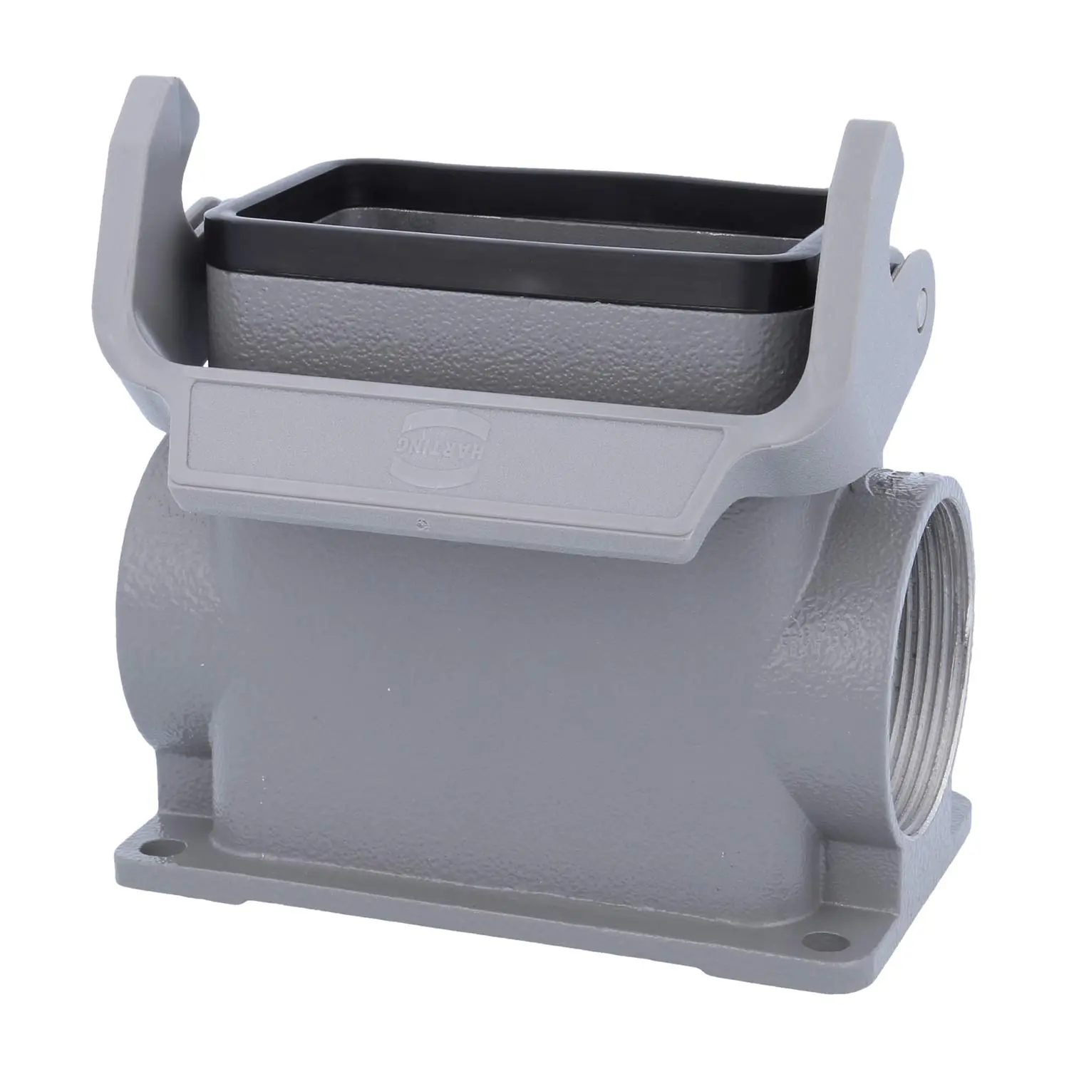 05300100273 HARTING Han 10B Sockelgehäuse hoch, 2xM40 seitlicher Kabelabgang, mit 1 Längsbügel Verschraubung M40 Klemmbereich 19,0mm - 28,0mm
