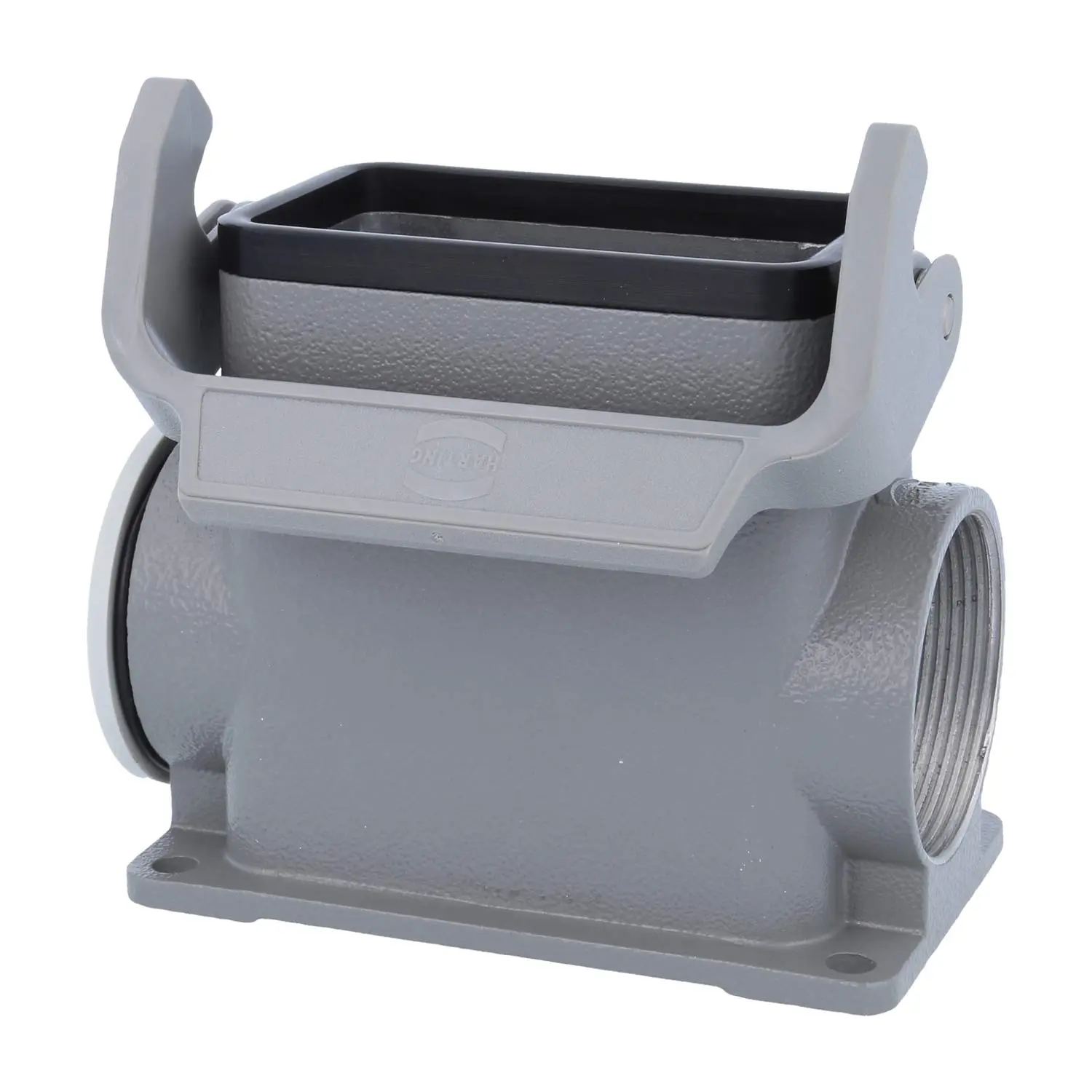 Produktfoto 1 von 05300100281 HARTING Han 10B Sockelgehäuse hoch, 1xM40 seitlicher Kabelabgang, mit 1 Längsbügel Verschraubung M40 Klemmbereich 19,0mm - 28,0mm