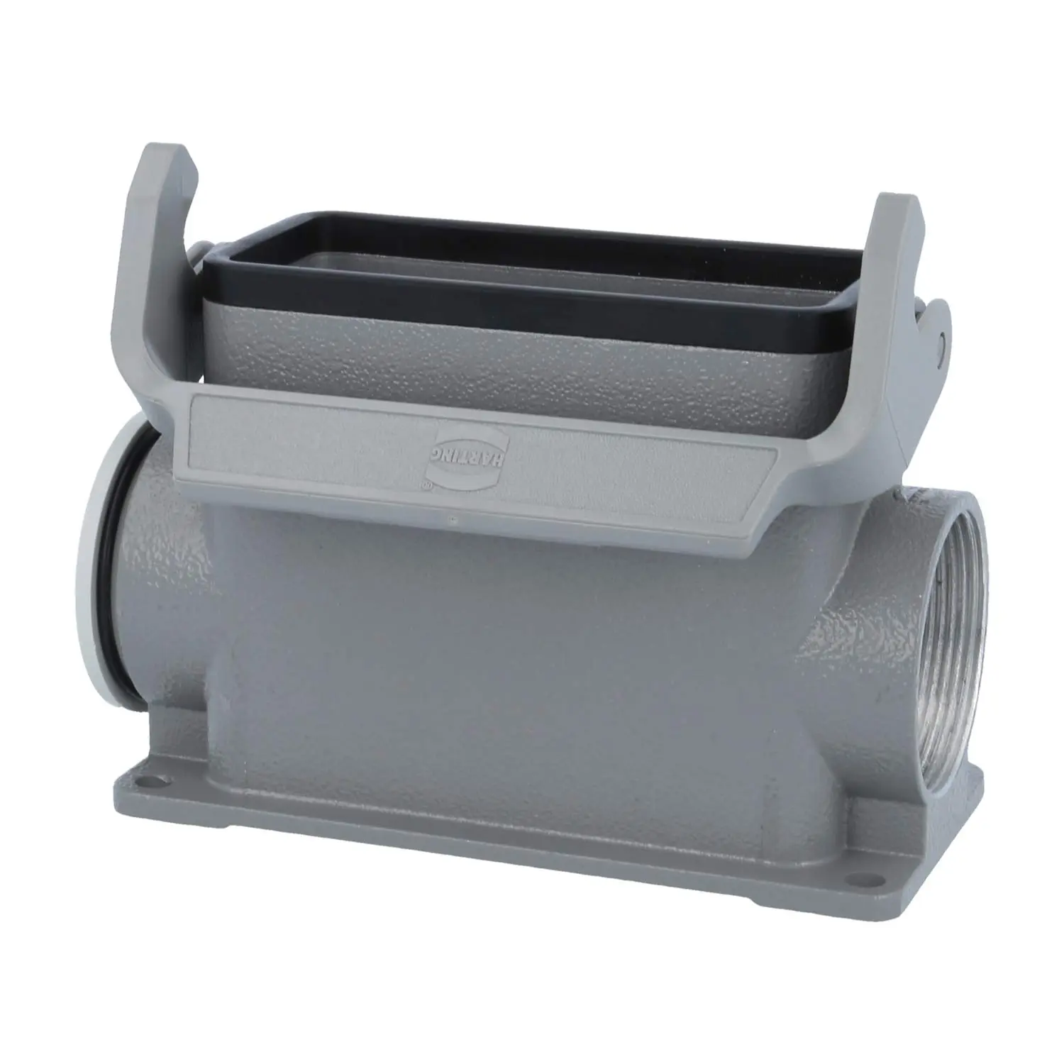 Produktfoto 1 von 05300160281 HARTING Han 16B Sockelgehäuse hoch, 1xM40 seitlicher Kabelabgang, mit 1 Längsbügel Verschraubung M40 Klemmbereich 19,0mm - 28,0mm