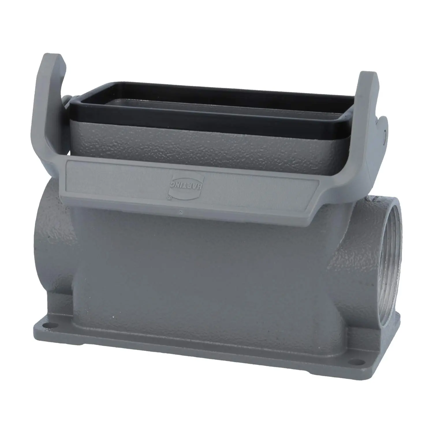 Produktfoto 1 von 05300160277 HARTING Han 16B Sockelgehäuse hoch, 2xM40 seitlicher Kabelabgang, mit 1 Längsbügel Verschraubung M40 Klemmbereich 19,0mm - 28,0mm