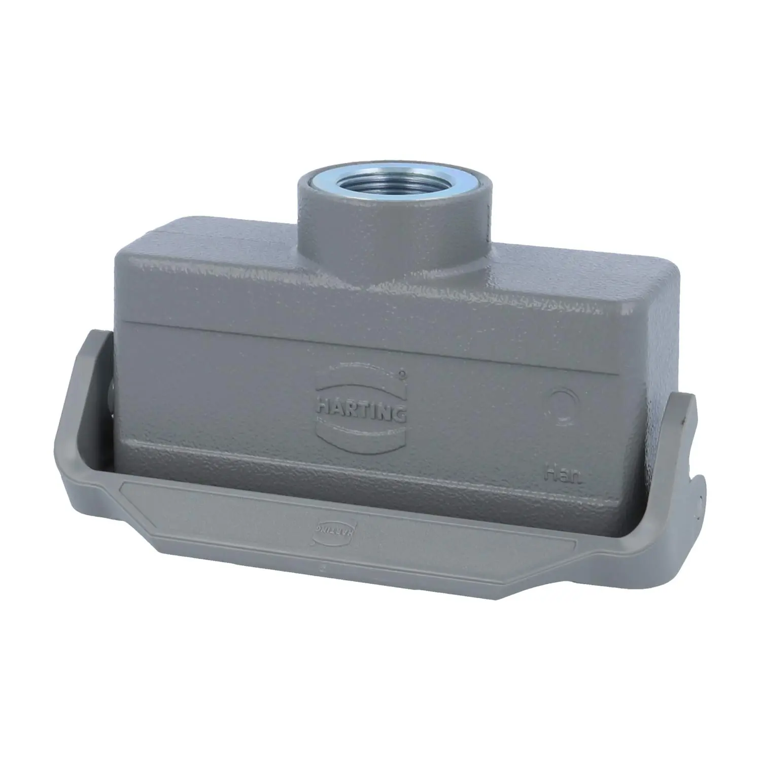 Produktfoto 1 von 05300241764 HARTING Han 24B Kupplungsgehäuse niedrig, 1xM25 gerader Kabelabgang, mit 1 Längsbügel Verschraubung M25 Klemmbereich 9,0mm - 17,0mm