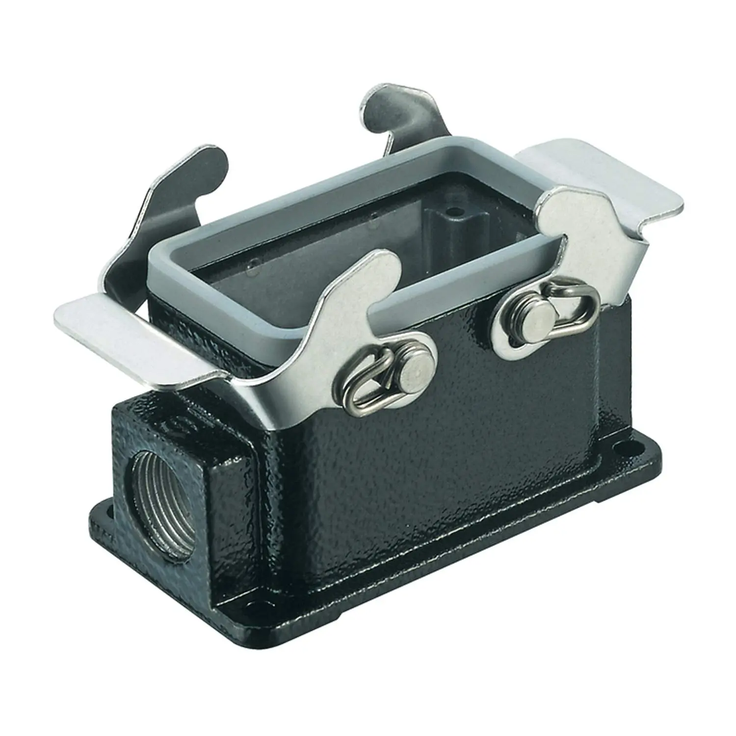 Produktfoto 1 von 19370101270 HARTING Han 10B M Sockelgehäuse niedrig, 2xM20 seitlicher Kabelabgang, mit 2 Querbügeln