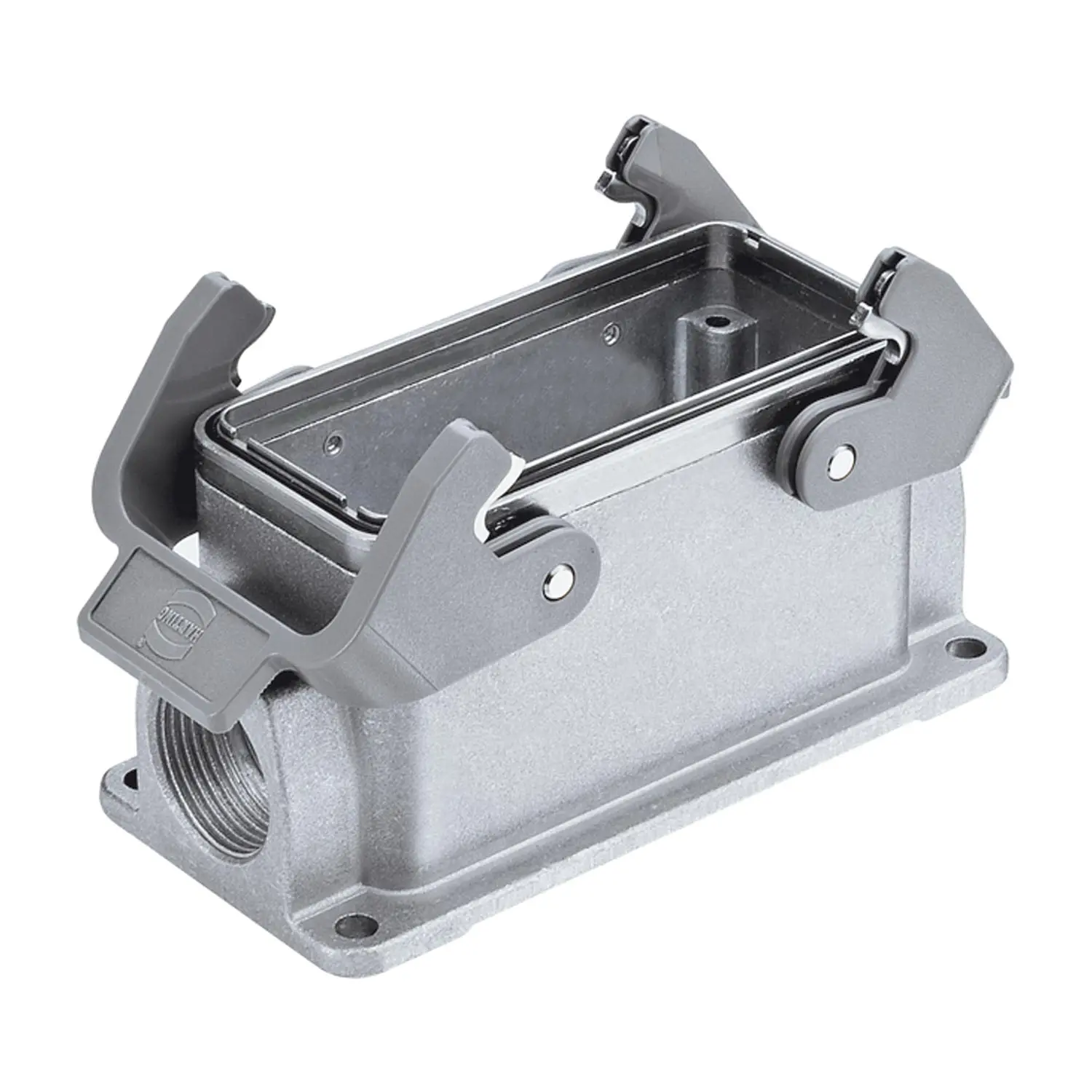 Produktfoto 1 von 19628161271 HARTING Han 16B EMV Sockelgehäuse niedrig, 2xM25 seitlicher Kabelabgang, mit 2 Querbügeln EMV-Verschraubung M25 Klemmbereich 9,0mm - 16,5mm