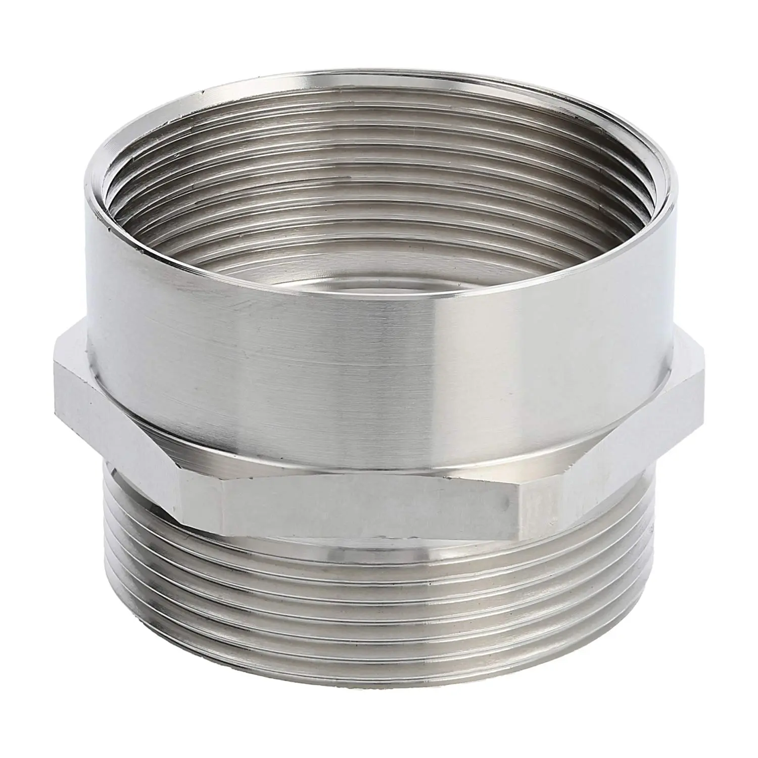 Produktfoto 1 von Zwischenstutzen M/M M40x1,5 MSZ-M40 lang Sechskant Messing (CuZn) vernickelt Anschlussgewinde 13,0mm