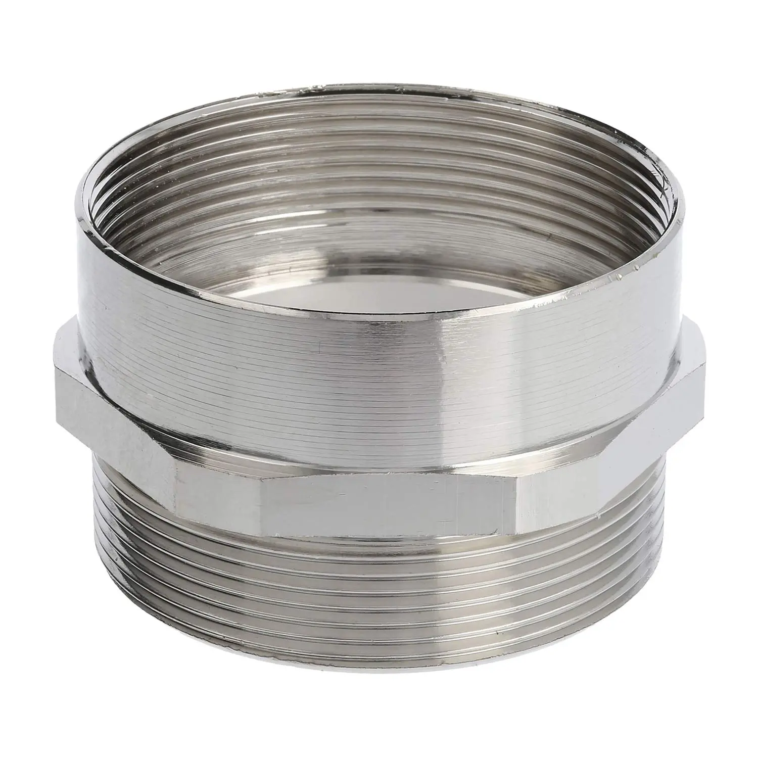 Produktfoto 1 von Zwischenstutzen M/M M50x1,5 MSZ-M50 lang Sechskant Messing (CuZn) vernickelt Anschlussgewinde 14,0mm