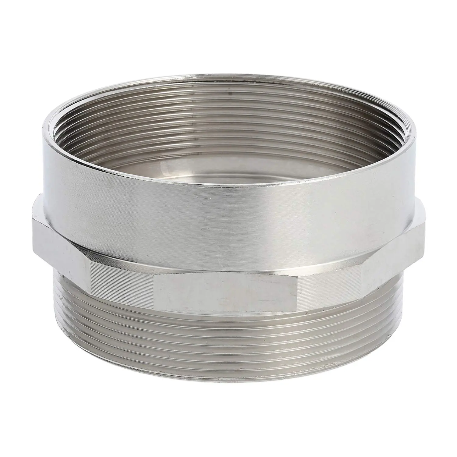 Produktfoto 1 von Zwischenstutzen M/M M63x1,5 MSZ-M63 lang Sechskant Messing (CuZn) vernickelt Anschlussgewinde 14,0mm