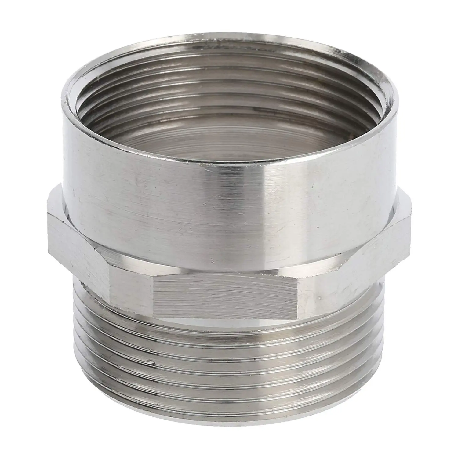 Produktfoto 1 von Zwischenstutzen M/M M32x1,5 MSZ-M32 lang Sechskant Messing (CuZn) vernickelt Anschlussgewinde 13,0mm