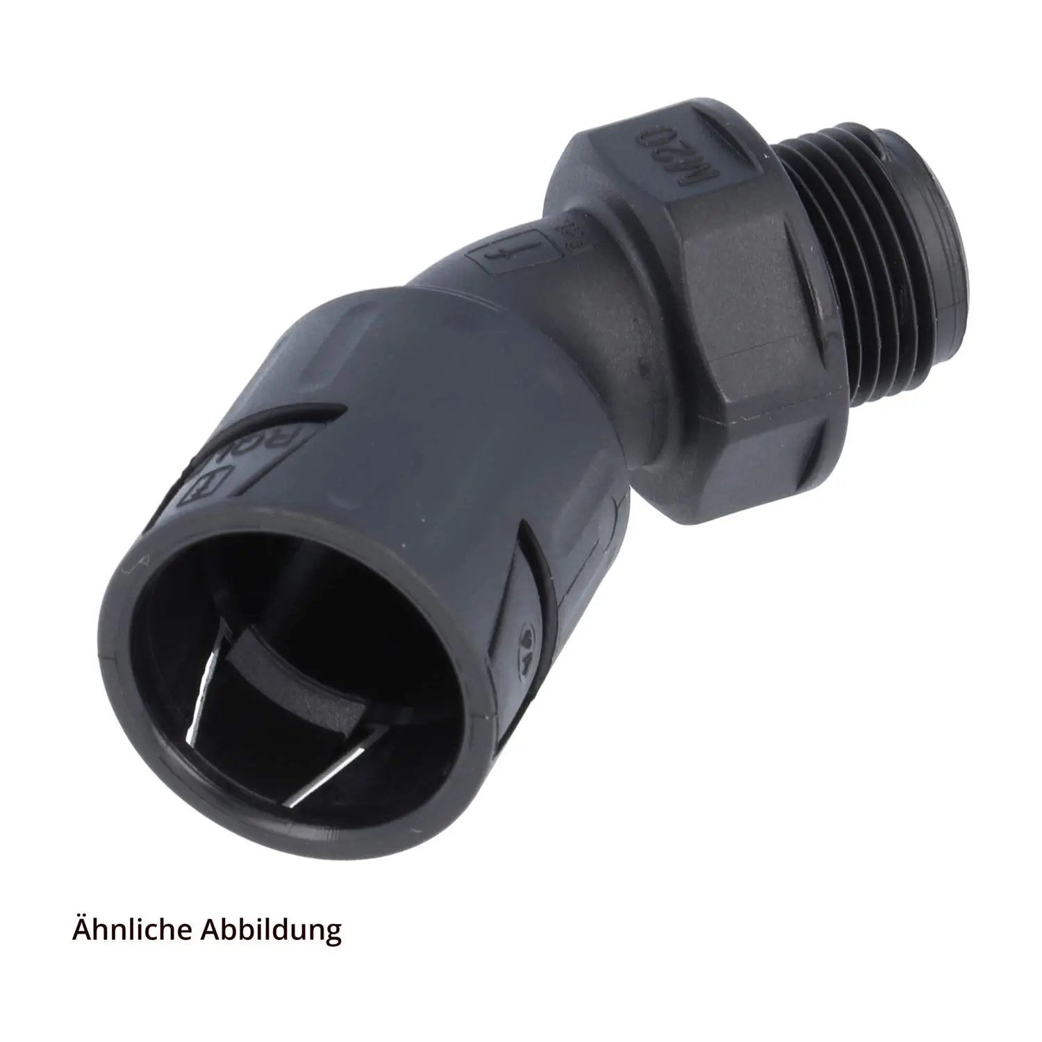 Produktfoto 1 von 15118028232 FLEXA RQLB1 45-M Schnellverschraubung 45 Grad Bogen Gewinde M32x1,5 für Schlauch-Außendurchmesser 28,5mm konisch dichtend mit Außengewinde