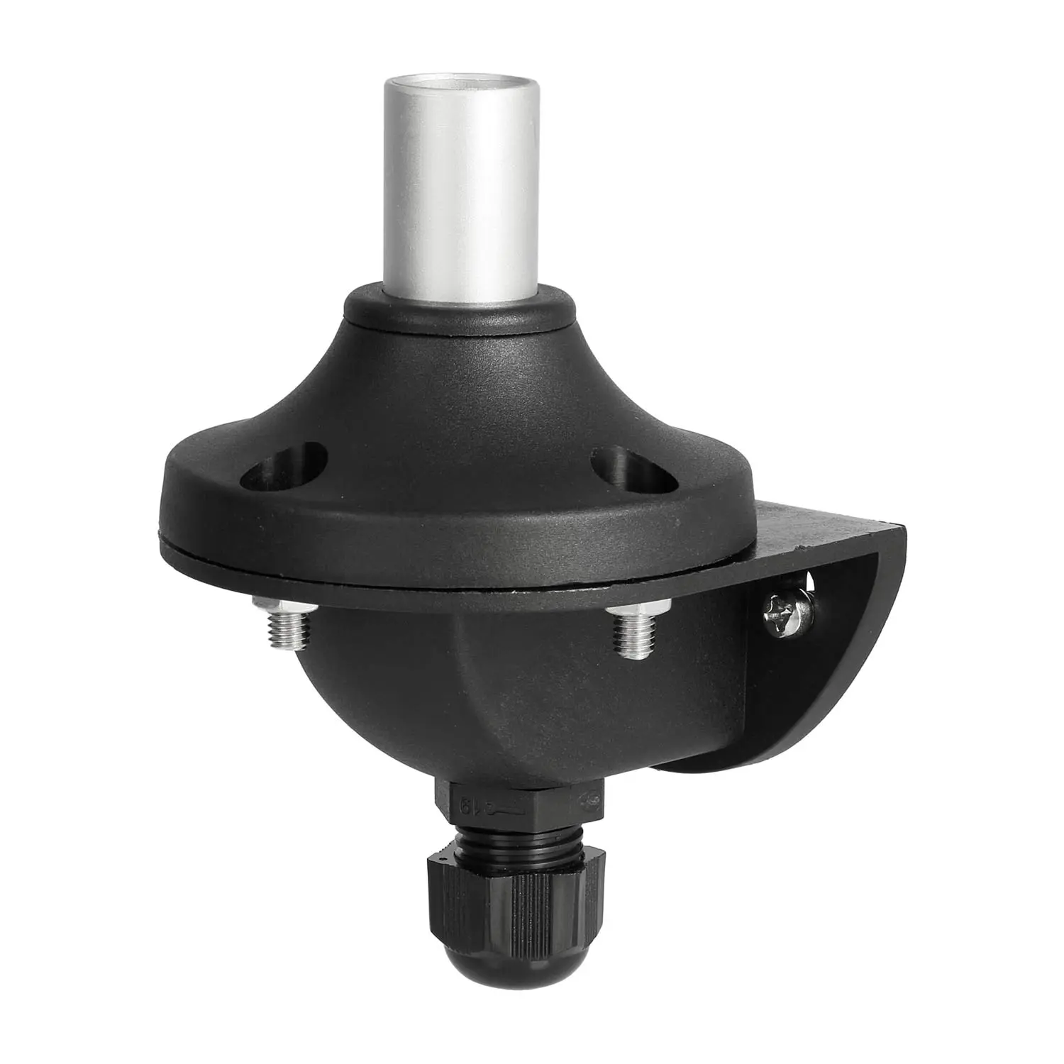 Produktfoto 1 von 127239 STEX24 Wandsockel mit Halter 50,0mm für Signalsäule schwarz / silber, 50/70mm mit Kabelverschraubung, SH20/231 103 Klemmbereich 4,0mm - 8,0mm