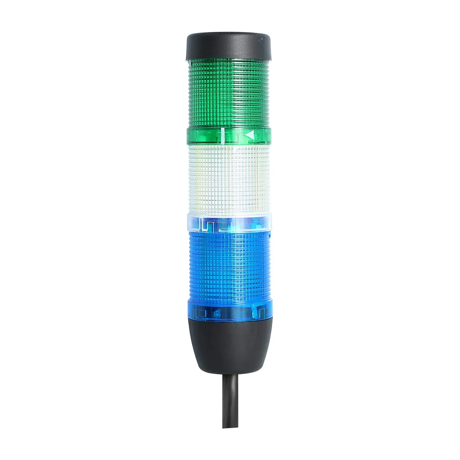 Produktfoto 1 von 127810 STEX24 Signalsäule blau-weiß-grün, 50mm, 24V AC/DC, LED-Blinklicht Kabel 0,6 Meter, SS50-OB3/24 131 Anschlusstechnik: Anschlusskabel