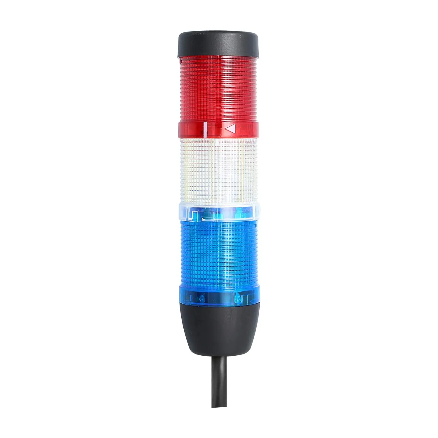 Produktfoto 1 von 127812 STEX24 Signalsäule blau-weiß-rot, 50mm, 24V AC/DC, LED-Blinklicht Kabel 0,6 Meter, SS50-OB3/24 133 Anschlusstechnik: Anschlusskabel