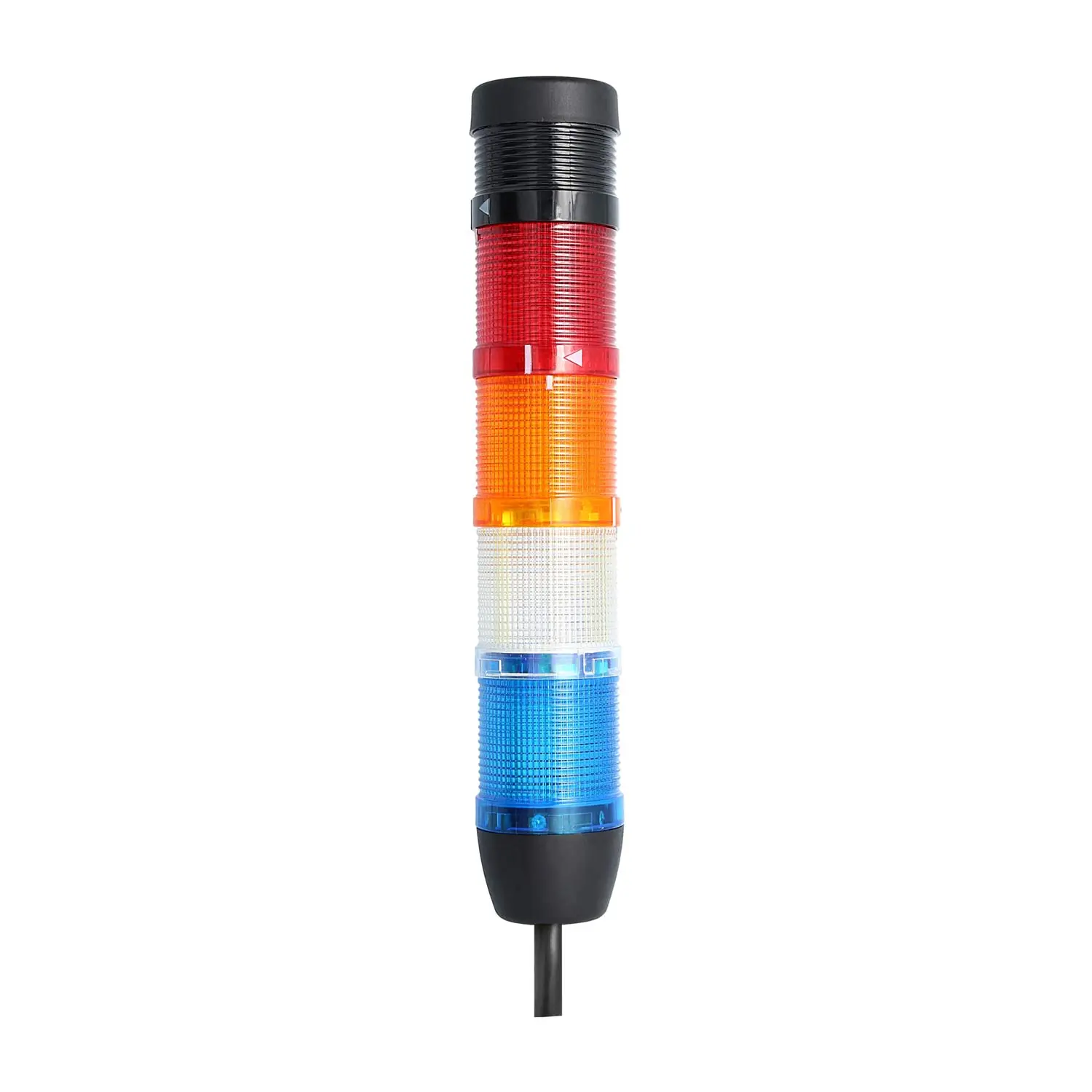 Produktfoto 1 von 127889 STEX24 Signalsäule blau-weiß-gelb-rot, 50mm, 24V AC/DC, LED-Blinklicht mit Summer, Kabel 0,6 Meter, SS50-B4/24 118 Lautstärke 90 db