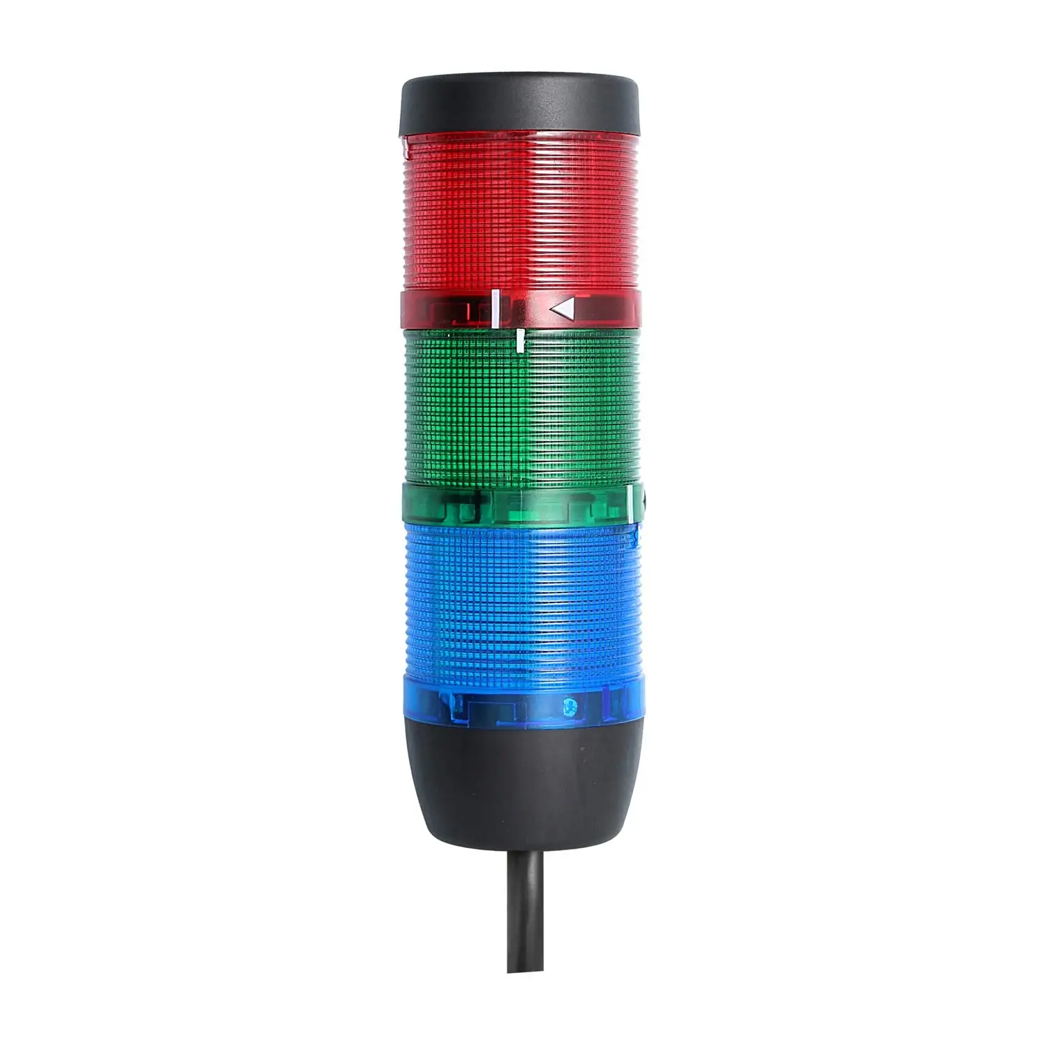 Produktfoto 1 von 127937 STEX24 Signalsäule blau-grün-rot, 70mm, 24V AC/DC, LED-Blinklicht Kabel 0,6 Meter, SS70-OB3/24 135 Anschlusstechnik: Anschlusskabel