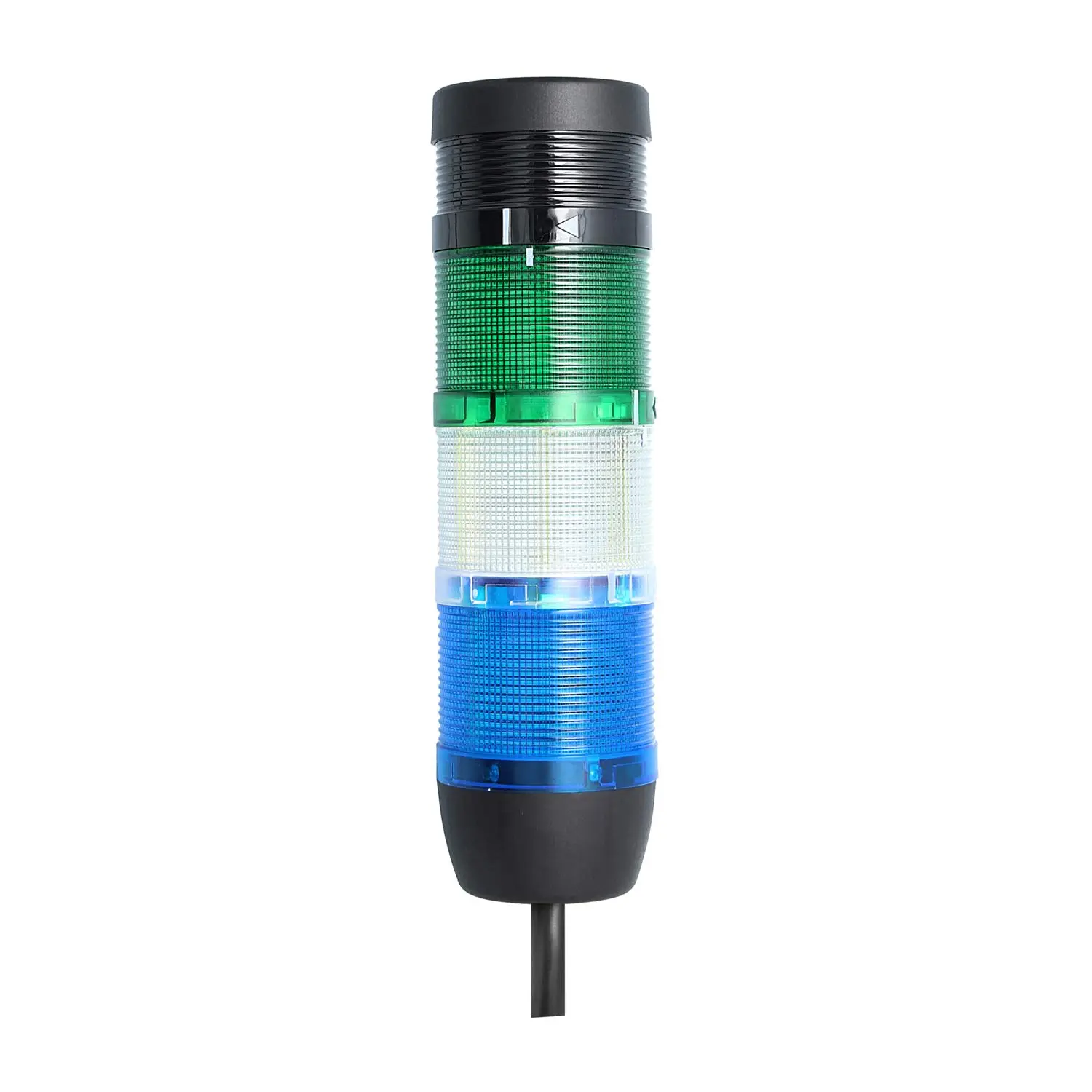Produktfoto 1 von 127986 STEX24 Signalsäule blau-weiß-grün, 70mm, 24V AC/DC, LED-Dauerlicht mit Summer, Kabel 0,6 Meter, SS70-B3/24 122 Lautstärke 90 db