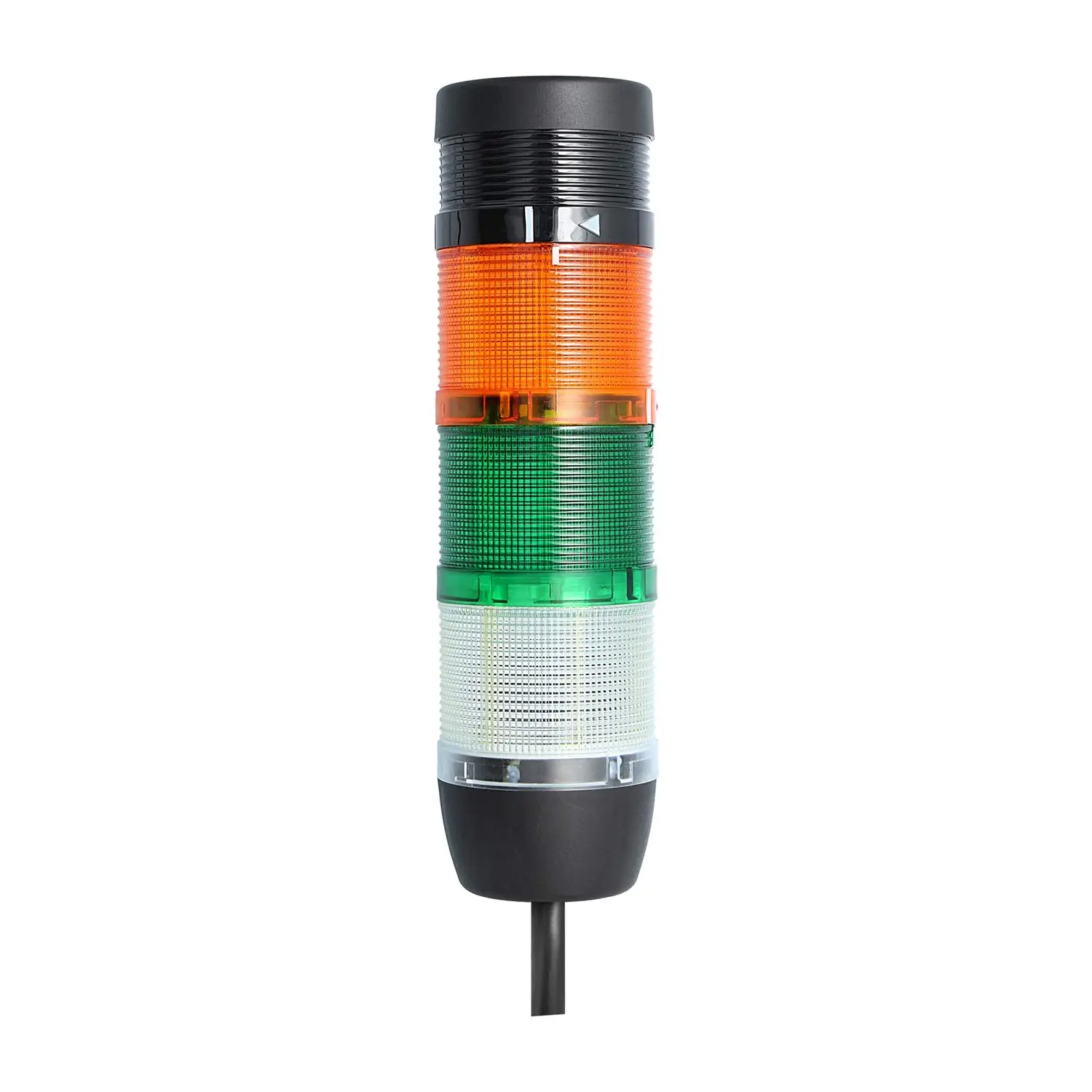 Produktfoto 1 von 128001 STEX24 Signalsäule weiß-grün-gelb, 70mm, 24V AC/DC, LED-Blinklicht mit Summer, Kabel 0,6 Meter, SS70-B3/24 137 Lautstärke 90 db