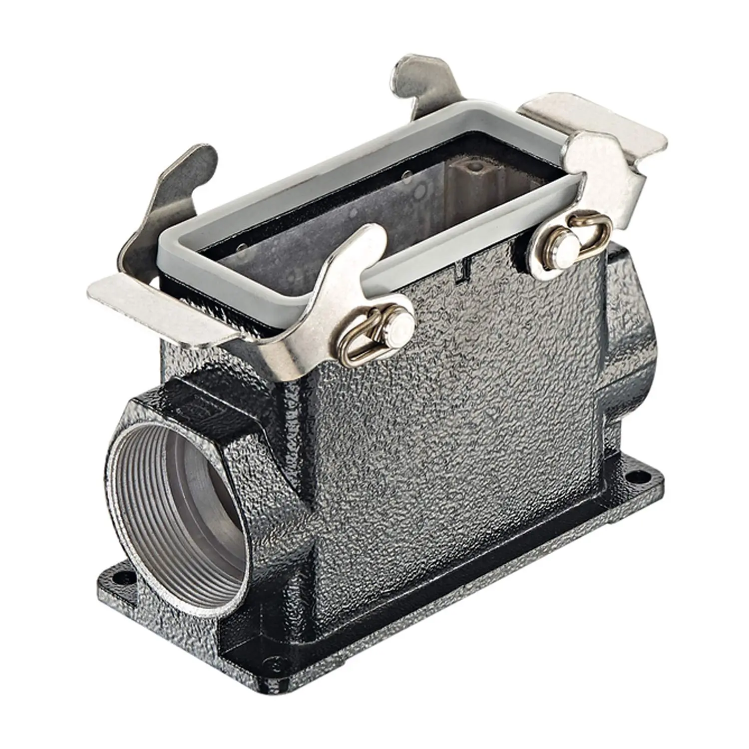 Produktfoto 1 von 19370160273 Harting Han 16B M Sockelgehäuse hoch, 2xM40 seitlicher Kabelabgang, mit 2 Querbügeln