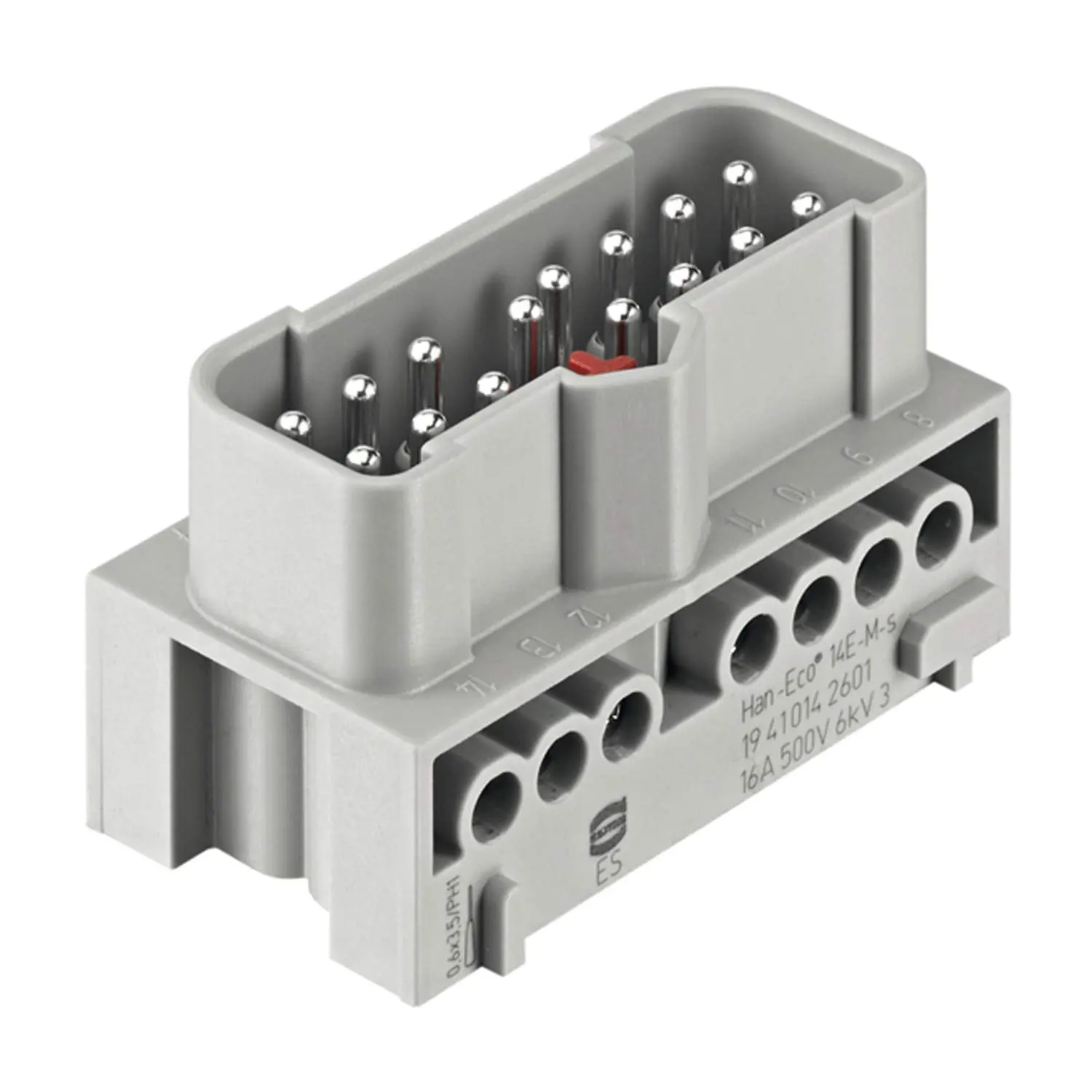 Produktfoto 1 von 19410142601 HARTING Han-Eco Mod.14E Stifteinsatz (M) Schraubanschluss, 14-polig+PE 500V, 16A