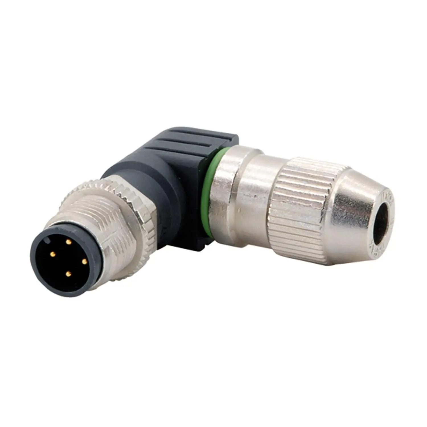 Produktfoto 1 von 21011405081 HARTING M12 Sensorsteckverbinder gewinkelt Stift Schneidklemmanschluss (IDC-Kontakte), Polzahl 4-polig Kabelabgang seitlich, Klemmbereich 4,0mm - 5,1mm