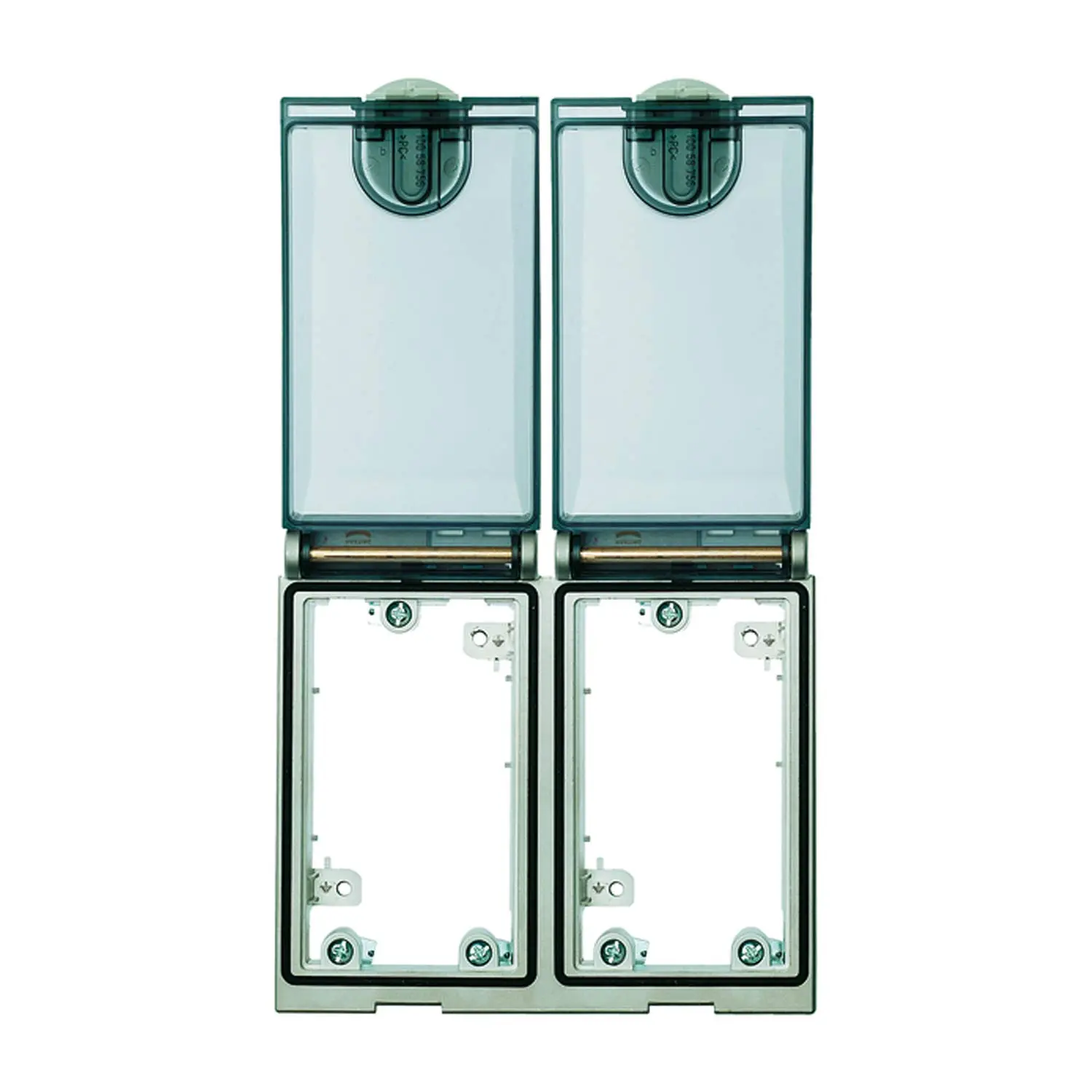Produktfoto 1 von 39500000200 HARTING Han Port Einbaurahmen, zweifach Metallausführung, matt vernickelt, transparent elektrisch leitend, IP 65 (transparenter Deckel )
