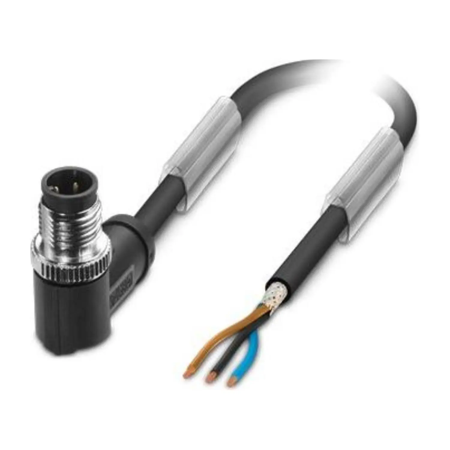 Produktfoto 1 von M12 Sensorleitung PUR 3-polig Stift gewinkelt geschirmt/schlepp. A-Kodierung, Länge 6,0 Meter schwarzgrau RAL 7021, Kabel Außendurchmesser 4,7mm