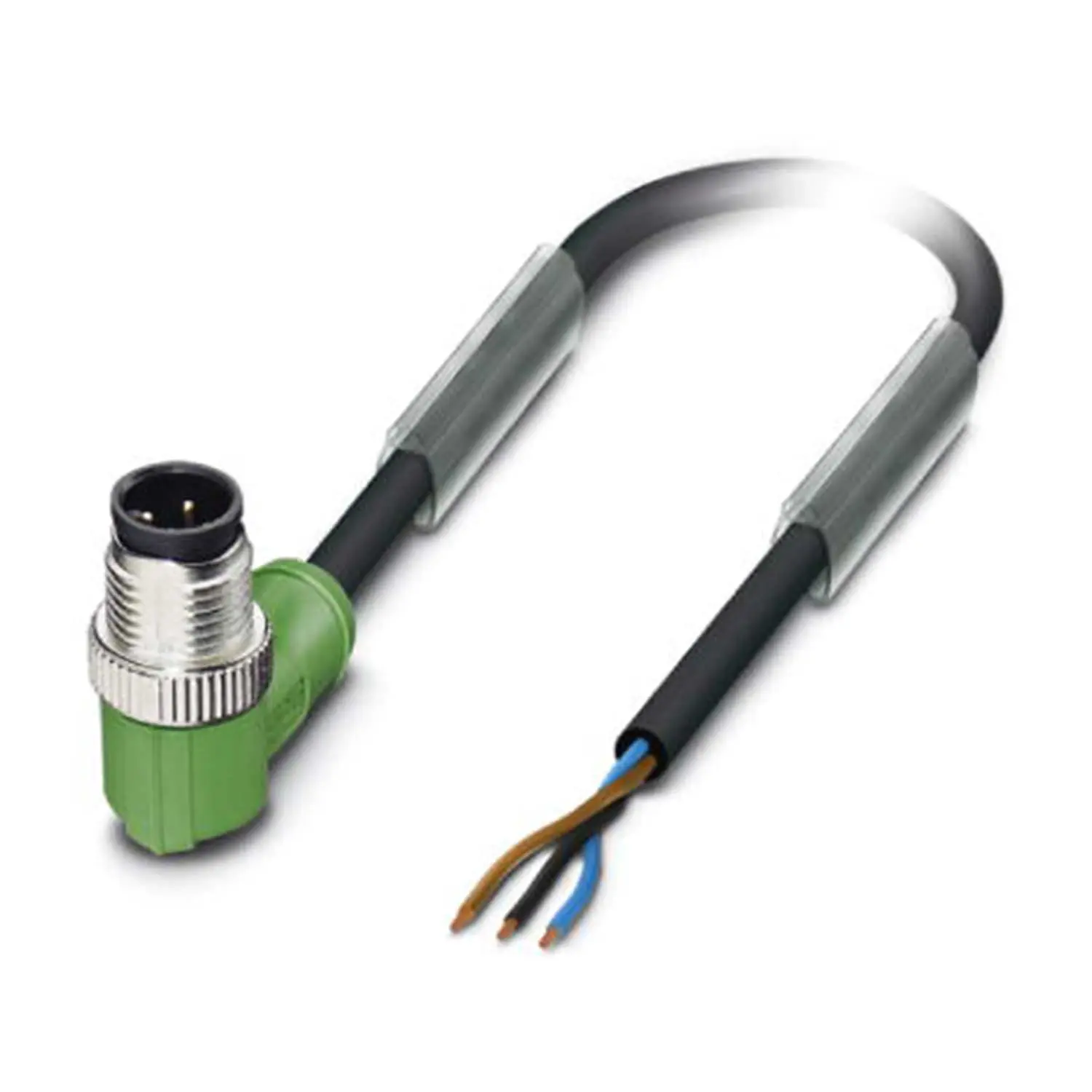 Produktfoto 1 von M12 Sensorleitung PUR 3-polig Stift gewinkelt schleppkettenfähig A-Kodierung, Länge 3,0 Meter schwarzgrau RAL 7021, Kabel Außendurchmesser 3,9mm