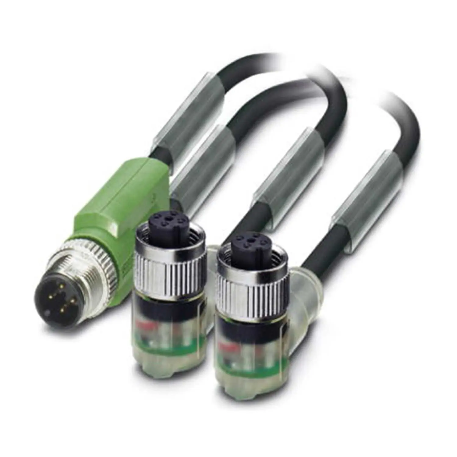 Produktfoto 1 von 1669068 Phoenix Contact M12/M12/M12 Verteilerkabel mit LED 1xStift/2xBuchse gerade/gewink. 3/4-pol. A-Kodierung, 24V, 4A, Aderanzahl 3, Länge 3,0 Meter Bauform Seite 1 1xM12 gerade Stift