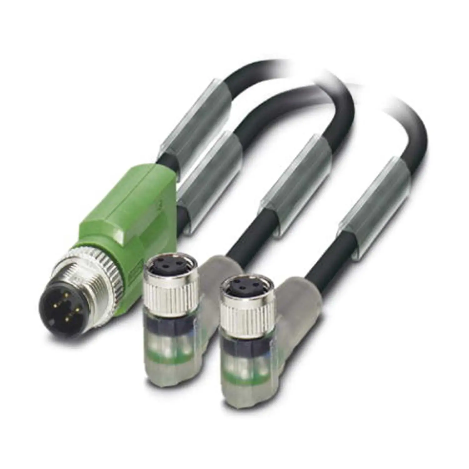 Produktfoto 1 von 1671441 Phoenix Contact M12/M8/M8 Verteilerkabel mit LED 1xStift/2xBuchse gerade/gewink. 3/3-pol. A-Kodierung, 24V, 4A, Aderanzahl 3, Länge 3,0 Meter Bauform Seite 1 1xM12 gerade Stift