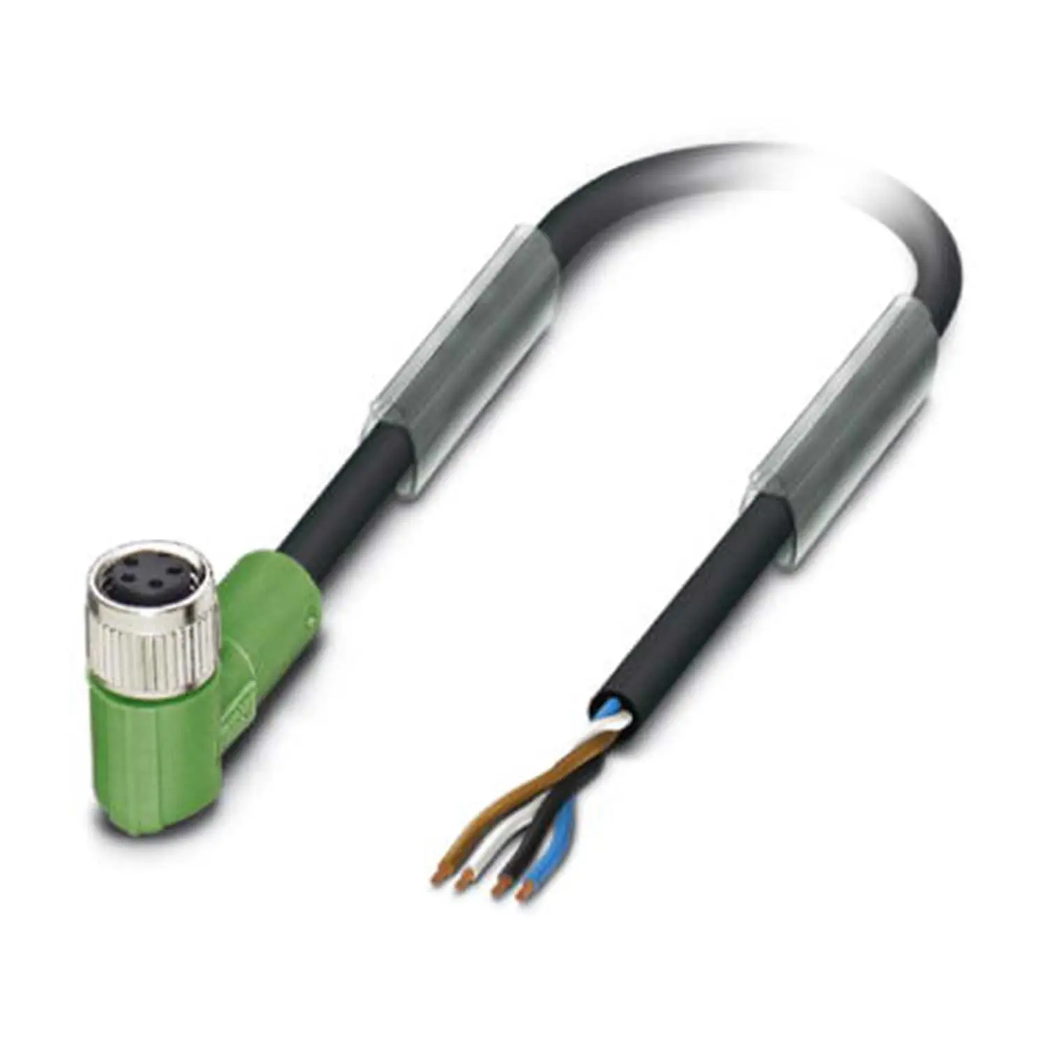 Produktfoto 1 von M8 Sensorleitung PUR 4-polig Buchse gewinkelt schleppkettenfähig A-Kodierung, Länge 6,0 Meter schwarzgrau RAL 7021, Kabel Außendurchmesser 4,0mm