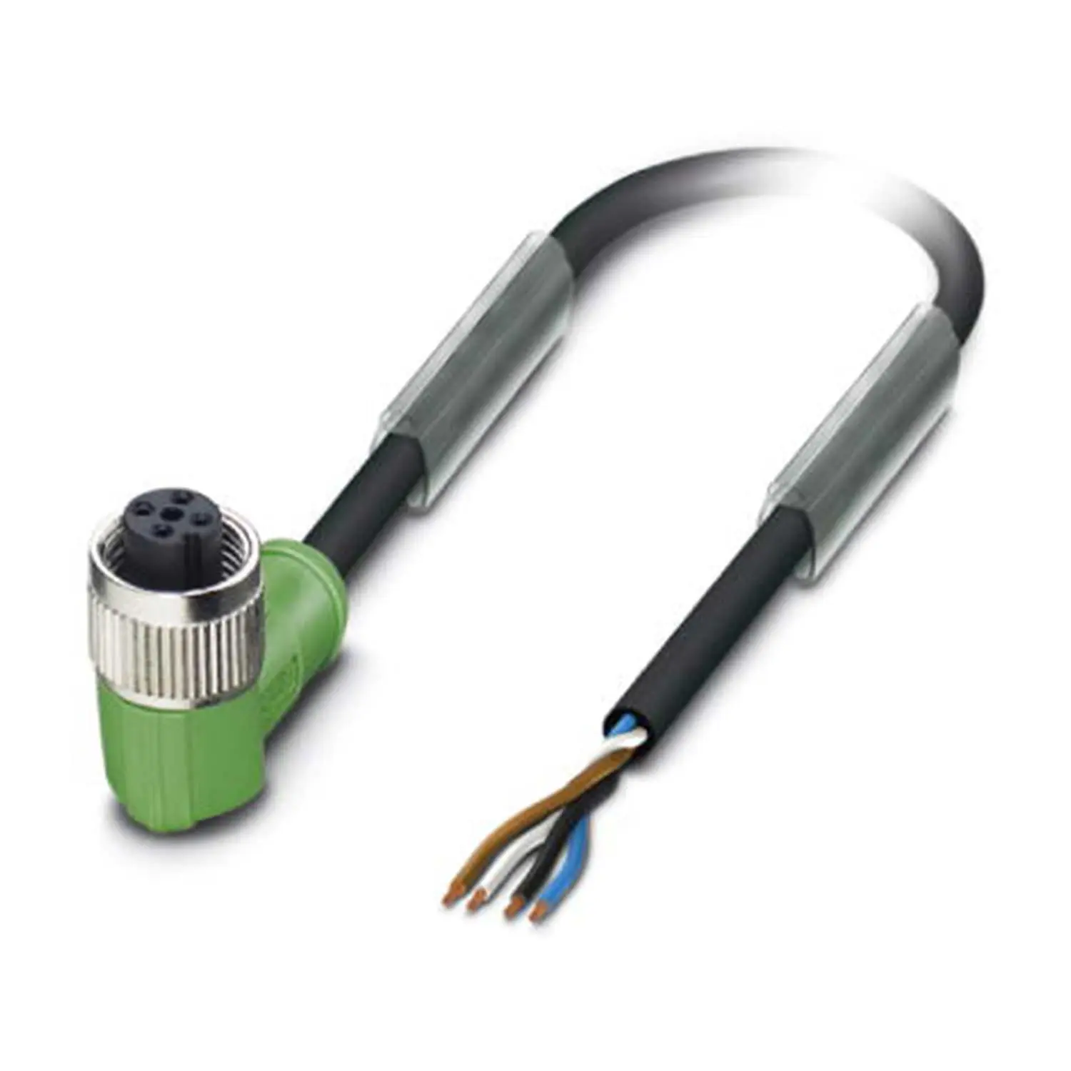 Produktfoto 1 von M12 Sensorleitung PVC 4-polig Buchse gewinkelt A-Kodierung, Länge 2,0 Meter tiefschwarz RAL 9005, Kabel Außendurchmesser 4,7mm