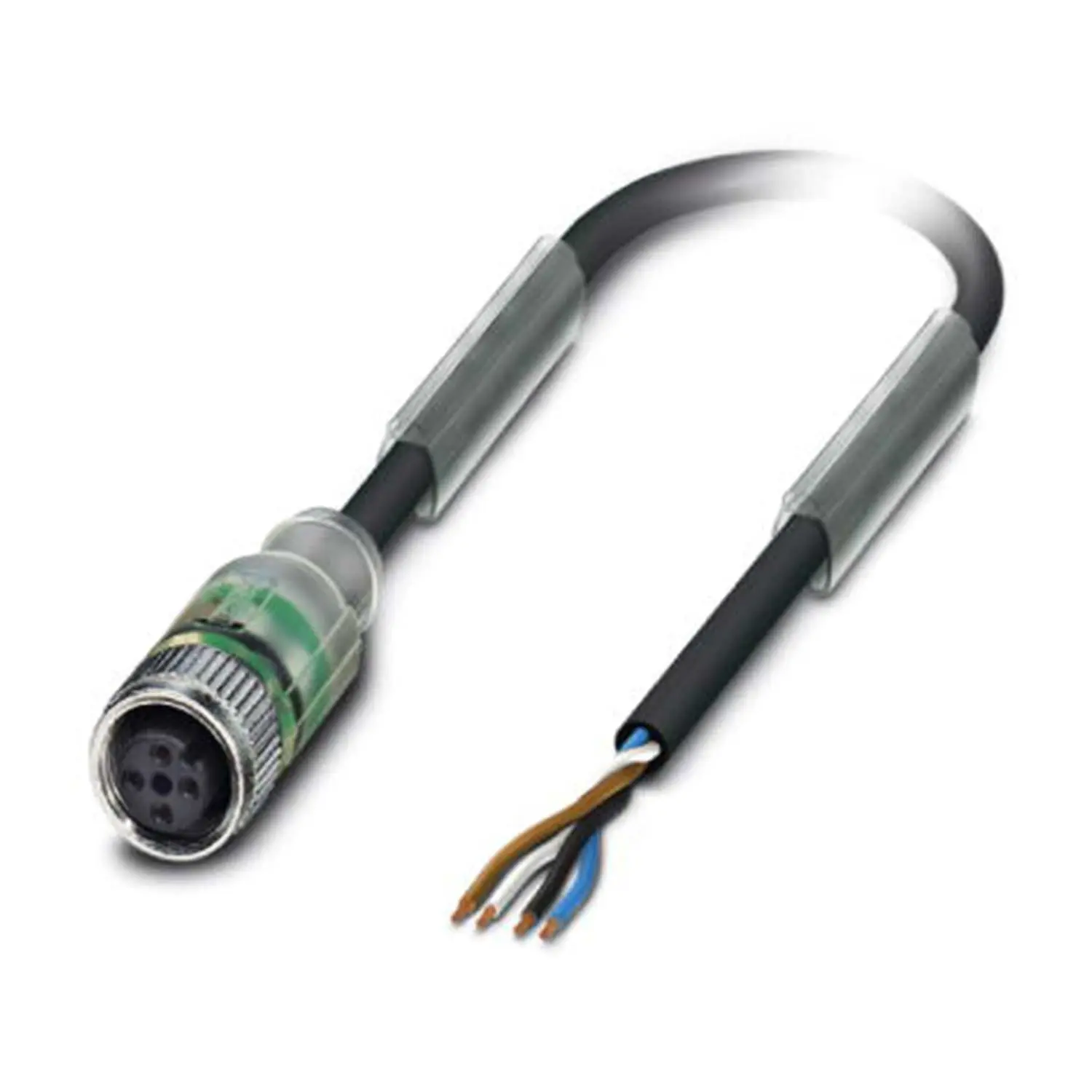M12 Sensorleitung PVC mit LED 4-polig Buchse gerade A-Kodierung, Länge 2,0 Meter tiefschwarz RAL 9005, Kabel Außendurchmesser 4,7mm