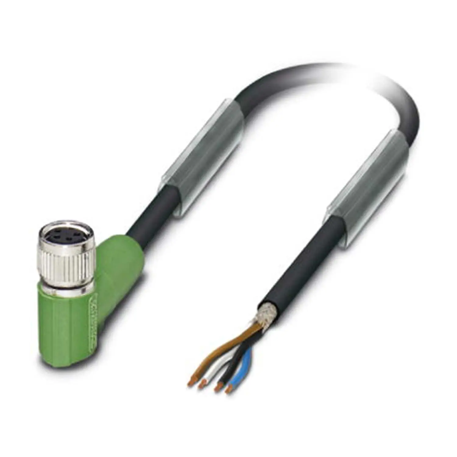Produktfoto 1 von M8 Sensorleitung PUR 4-polig Buchse gewinkelt geschirmt/schlepp. A-Kodierung, Länge 8,0 Meter schwarzgrau RAL 7021, Kabel Außendurchmesser 4,7mm