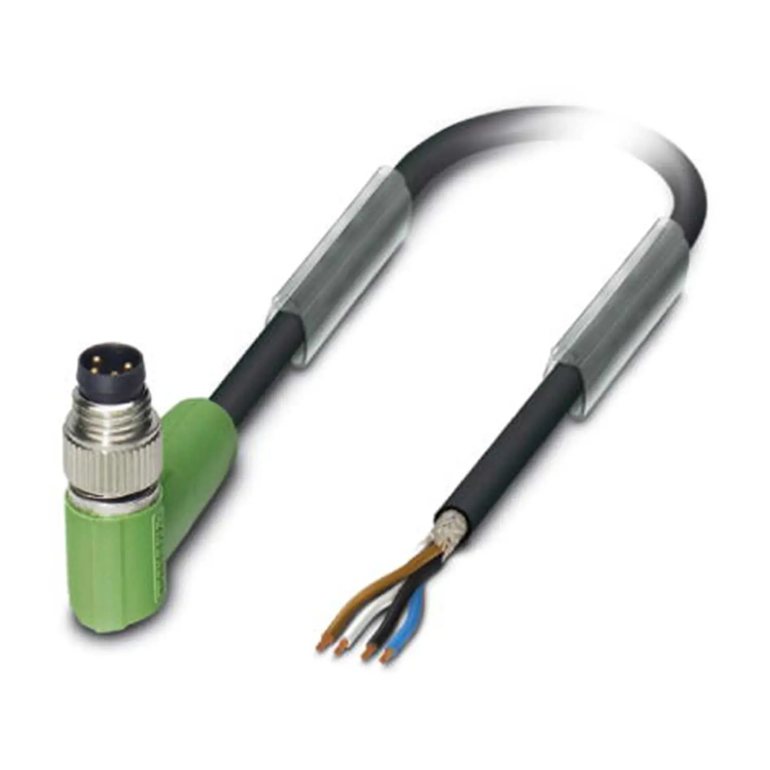 Produktfoto 1 von M8 Sensorleitung PUR 4-polig Stift gewinkelt geschirmt/schlepp. A-Kodierung, Länge 3,0 Meter schwarzgrau RAL 7021, Kabel Außendurchmesser 4,7mm