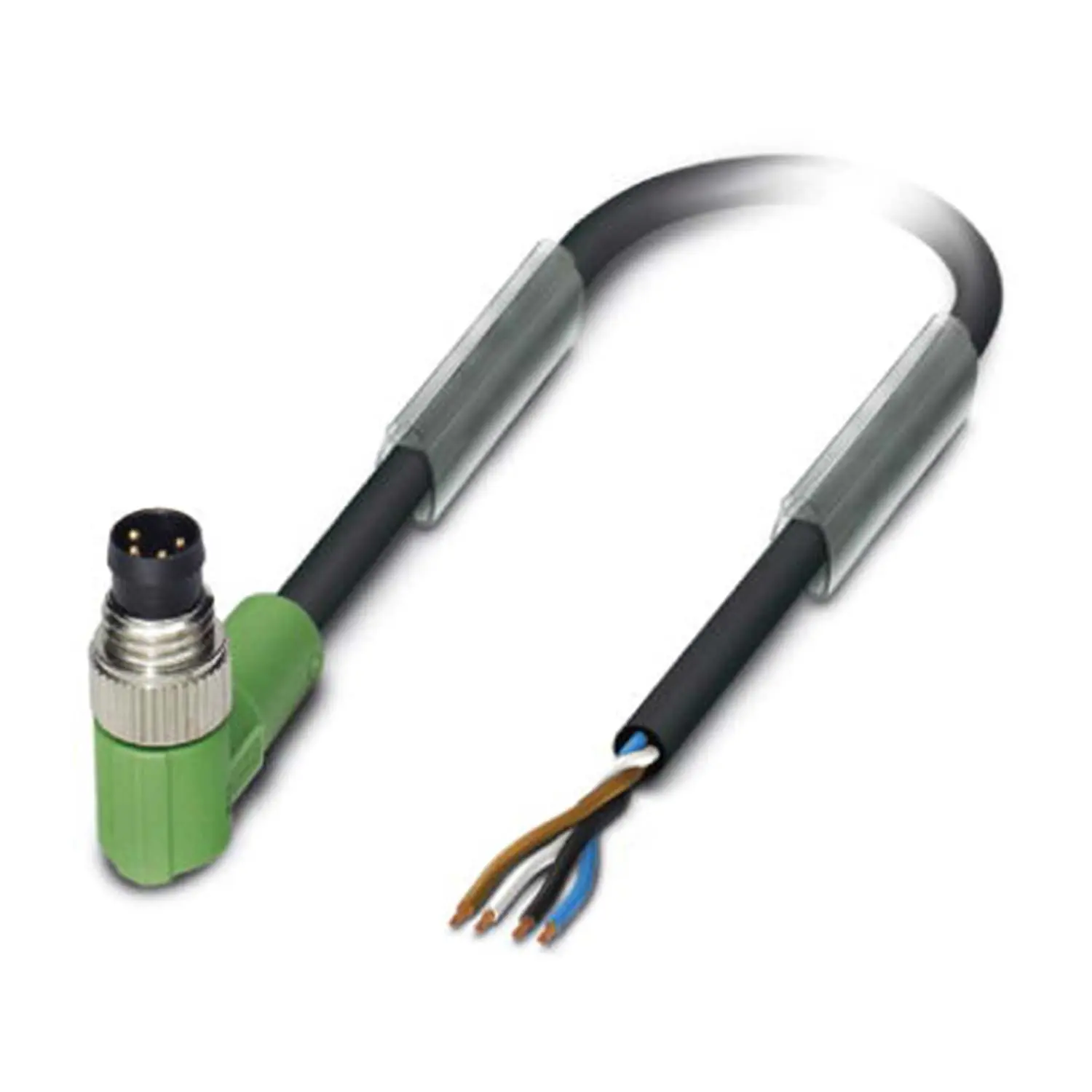 Produktfoto 1 von M8 Sensorleitung PVC 4-polig Stift gewinkelt A-Kodierung, Länge 4,0 Meter tiefschwarz RAL 9005, Kabel Außendurchmesser 4,4mm