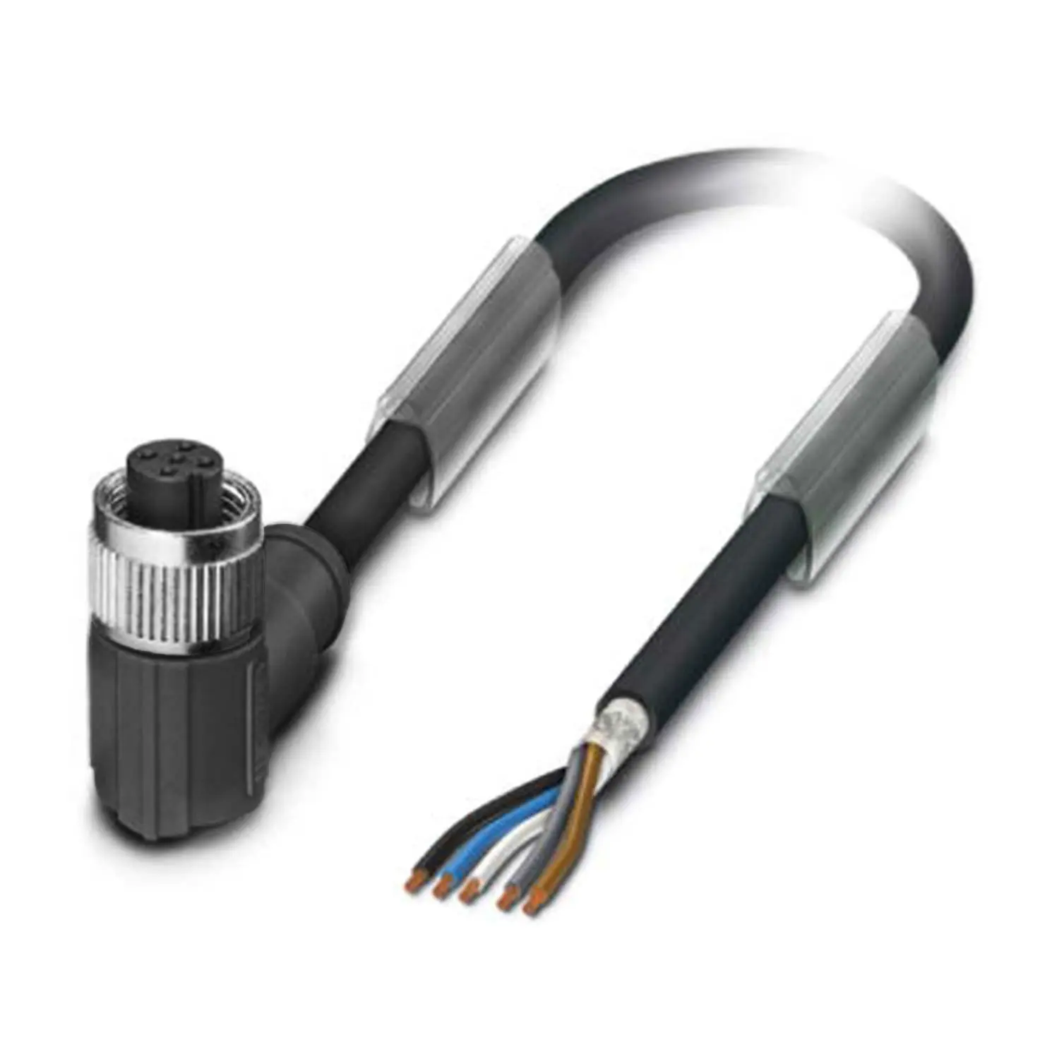 Produktfoto 1 von M12 Sensorleitung PUR 5-polig Buchse gewinkelt geschirmt/schlepp. A-Kodierung, Länge 3,0 Meter schwarzgrau RAL 7021, Kabel Außendurchmesser 5,3mm
