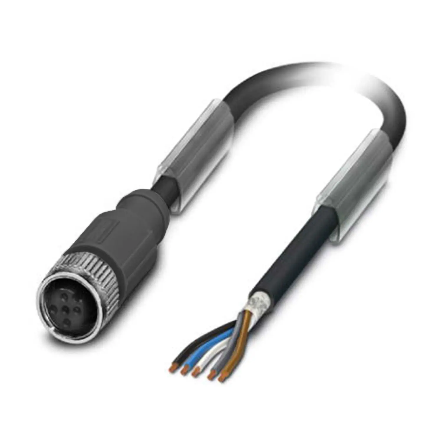 Produktfoto 1 von M12 Sensorleitung PUR 5-polig Buchse gerade geschirmt/schlepp. A-Kodierung, Länge 3,0 Meter schwarzgrau RAL 7021, Kabel Außendurchmesser 5,3mm