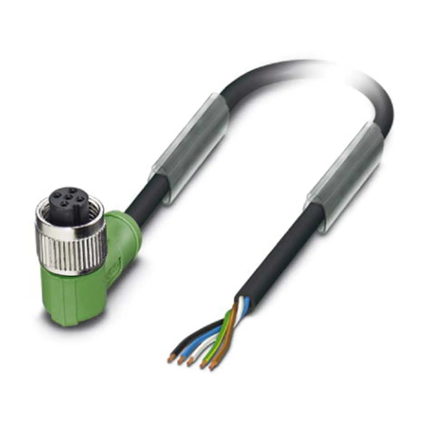 M12 Sensorleitung PUR 5-polig Buchse gewinkelt schleppkettenfähig A-Kodierung, Länge 9,0 Meter schwarzgrau RAL 7021, Kabel Außendurchmesser 5,0mm