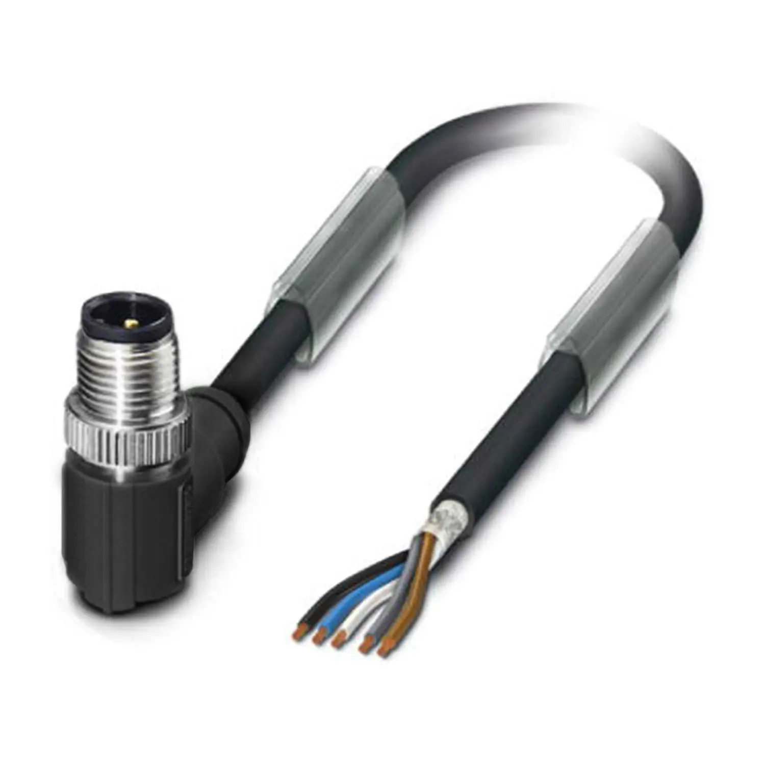 Produktfoto 1 von M12 Sensorleitung PUR 5-polig Stift gewinkelt geschirmt/schlepp. A-Kodierung, Länge 3,0 Meter schwarzgrau RAL 7021, Kabel Außendurchmesser 5,3mm