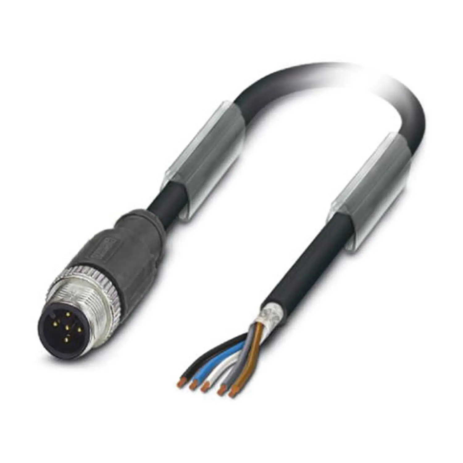 M12 Sensorleitung PUR 5-polig Stift gerade geschirmt/schlepp. A-Kodierung, Länge 3,0 Meter schwarzgrau RAL 7021, Kabel Außendurchmesser 5,3mm