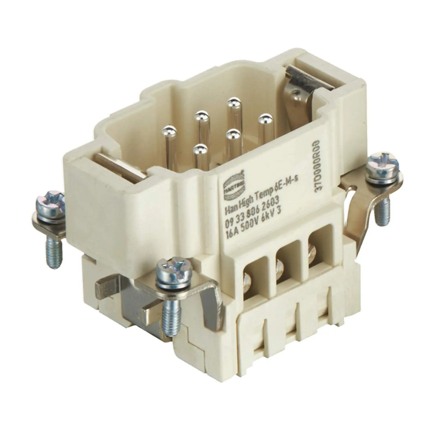 Produktfoto 1 von 09338062603 HARTING Han High Temp 6E Stifteinsatz (M) Schraubanschluss, 6-polig+PE 500V, 16A