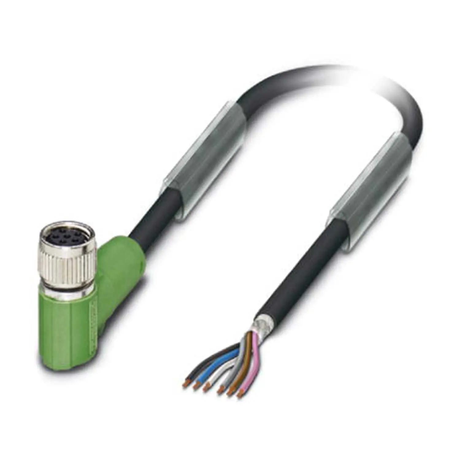 Produktfoto 1 von M8 Sensorleitung PUR 6-polig Buchse gewinkelt geschirmt/schlepp. A-Kodierung, Länge 2,0 Meter schwarzgrau RAL 7021, Kabel Außendurchmesser 5,2mm