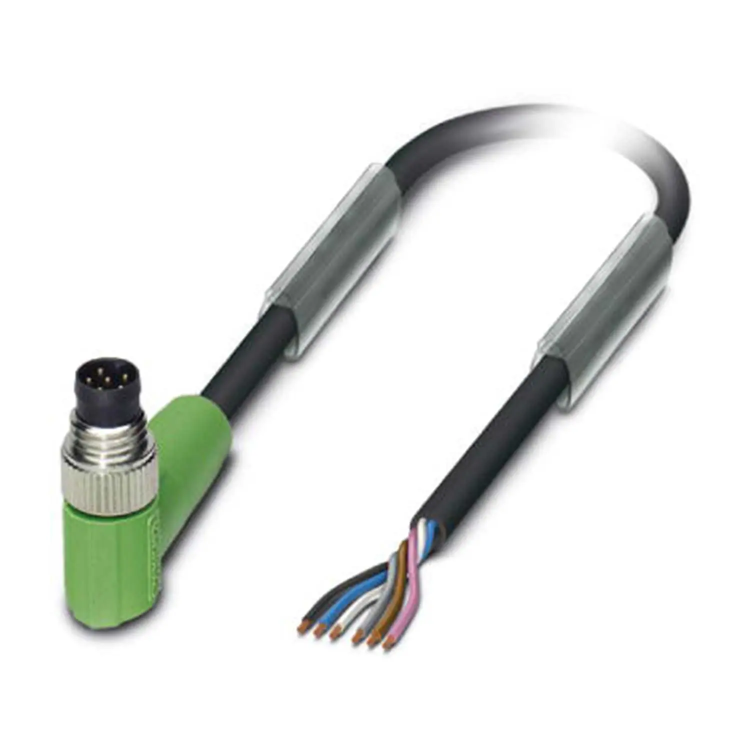 M8 Sensorleitung PUR 6-polig Stift gewinkelt schleppkettenfähig A-Kodierung, Länge 4,0 Meter schwarzgrau RAL 7021, Kabel Außendurchmesser 5,0mm